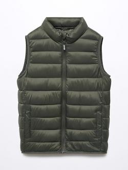 Mango Kids' Alvaro Quilted Gilet, Khaki