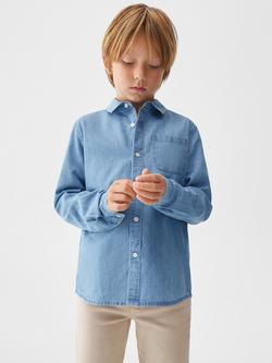 Mango Kids' Joan Regular Fit Denim Shirt, Open Blue, Open Blue