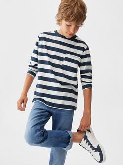 Mango Kids' Paul Cotton Broad Stripe Long Sleeve T-Shirt, Navy, Navy