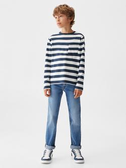 Mango Kids' Paul Cotton Broad Stripe Long Sleeve T-Shirt, Navy - view 2, Navy
