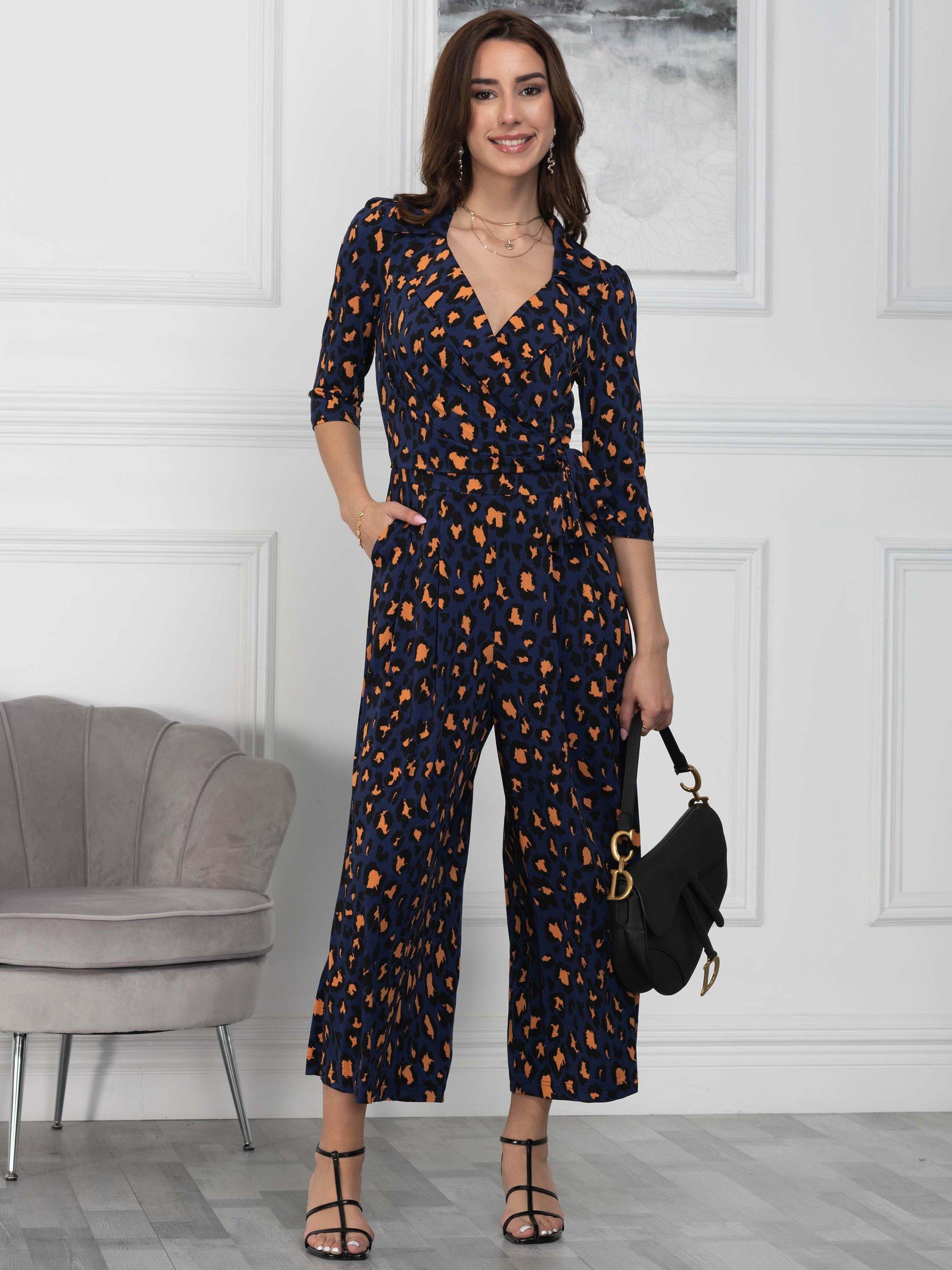 Jolie Moi Melissa Animal Print Jumpsuit, Navy, 10