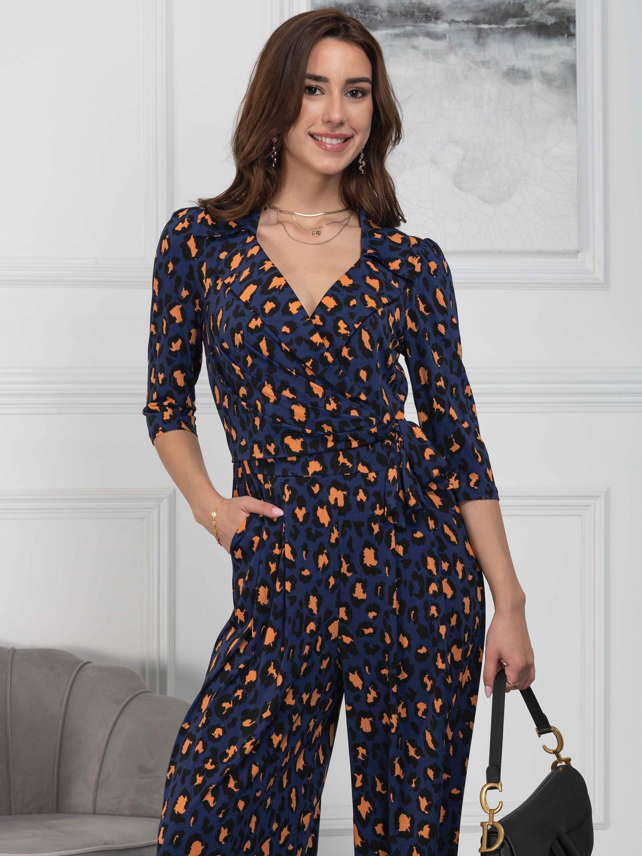 Jolie Moi Melissa Animal Print Jumpsuit, Navy, 10