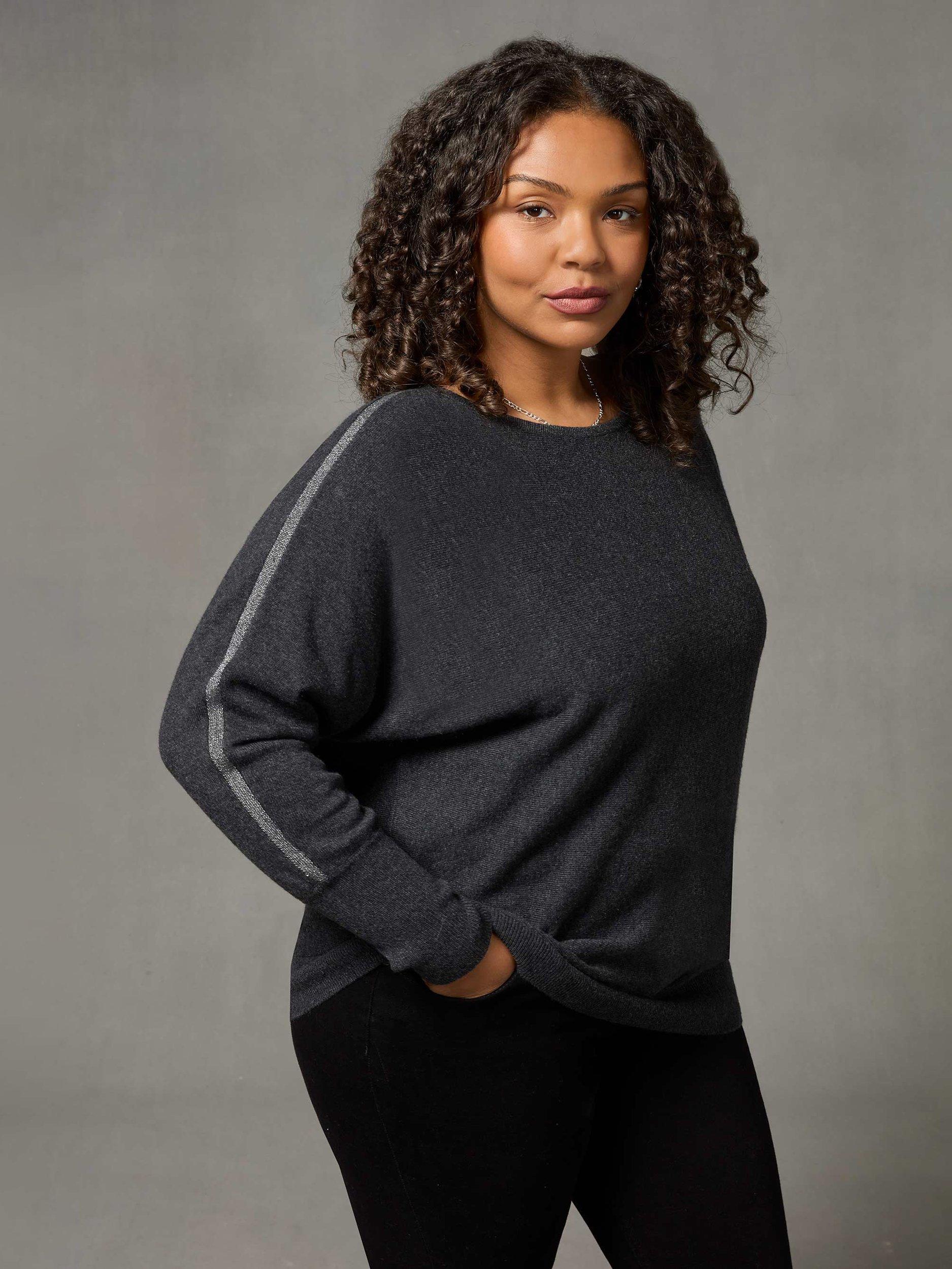 Live Unlimited Curve Lurex Stripe Batwing Jumper, Grey
