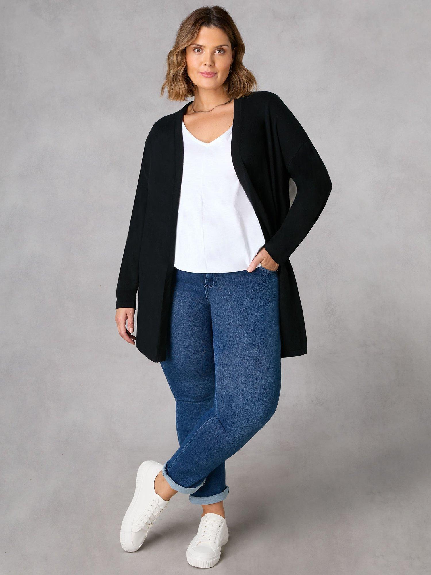 Live Unlimited Curve Floral Print Back Cardigan, Black