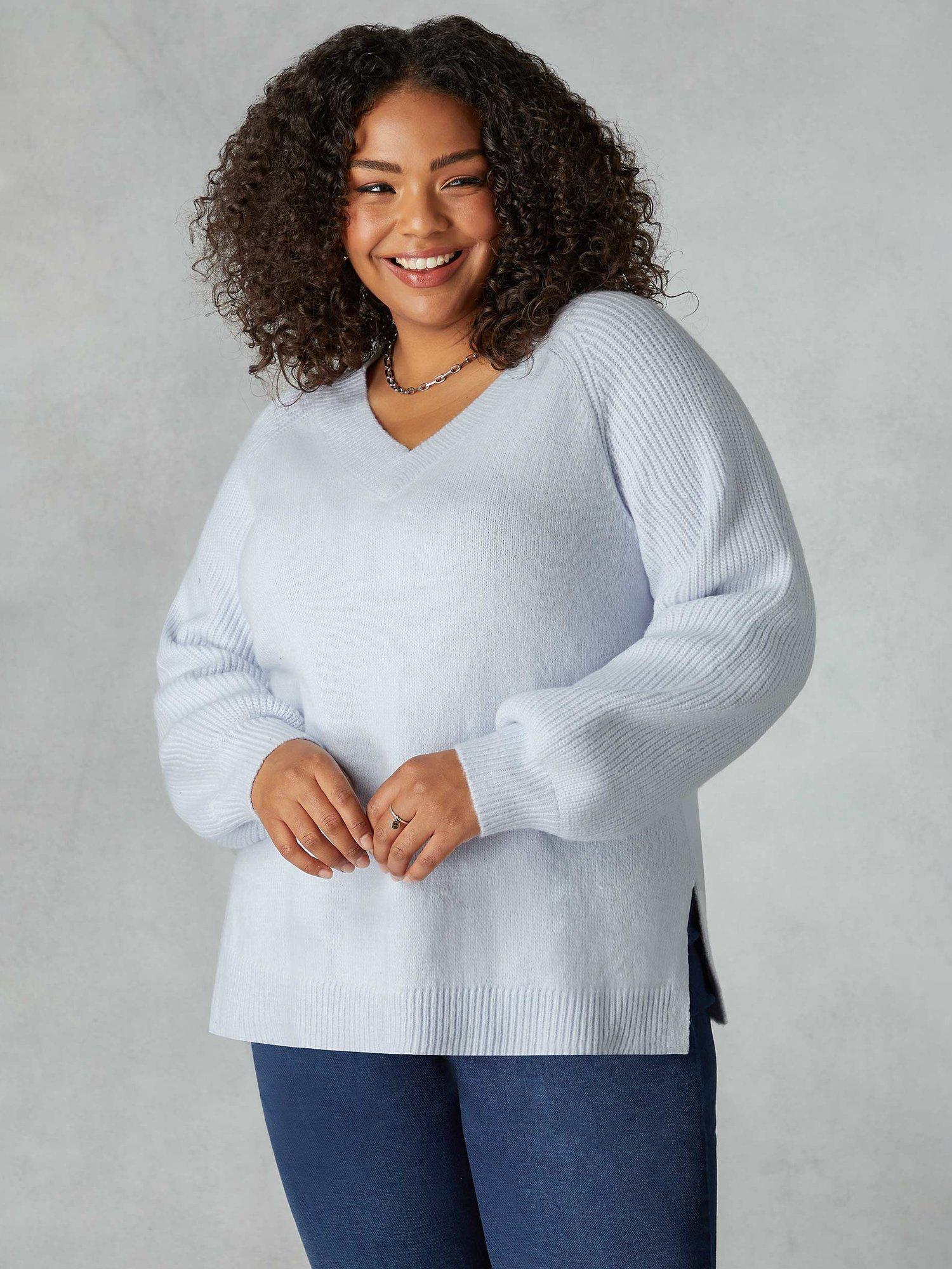 Live Unlimited Curve Wool Blend Textured V Neck Jumper, Blue