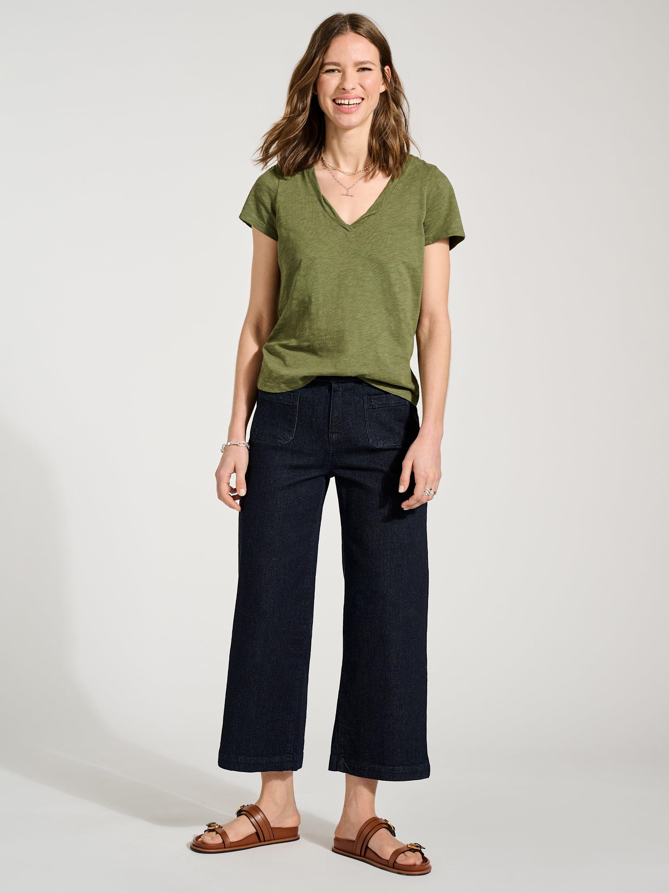 Baukjen Wide Straight Leg Cropped Jeans, Dark Denim
