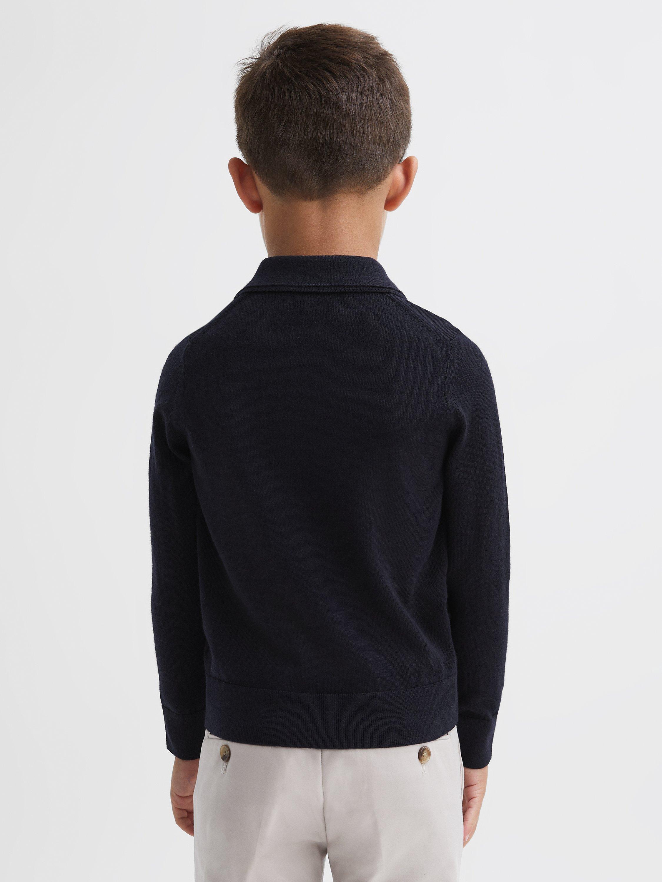Product image 2 of 5, which shows Reiss Kids' Trafford Merino Wool Polo Shirt, Navy, 3-4 years