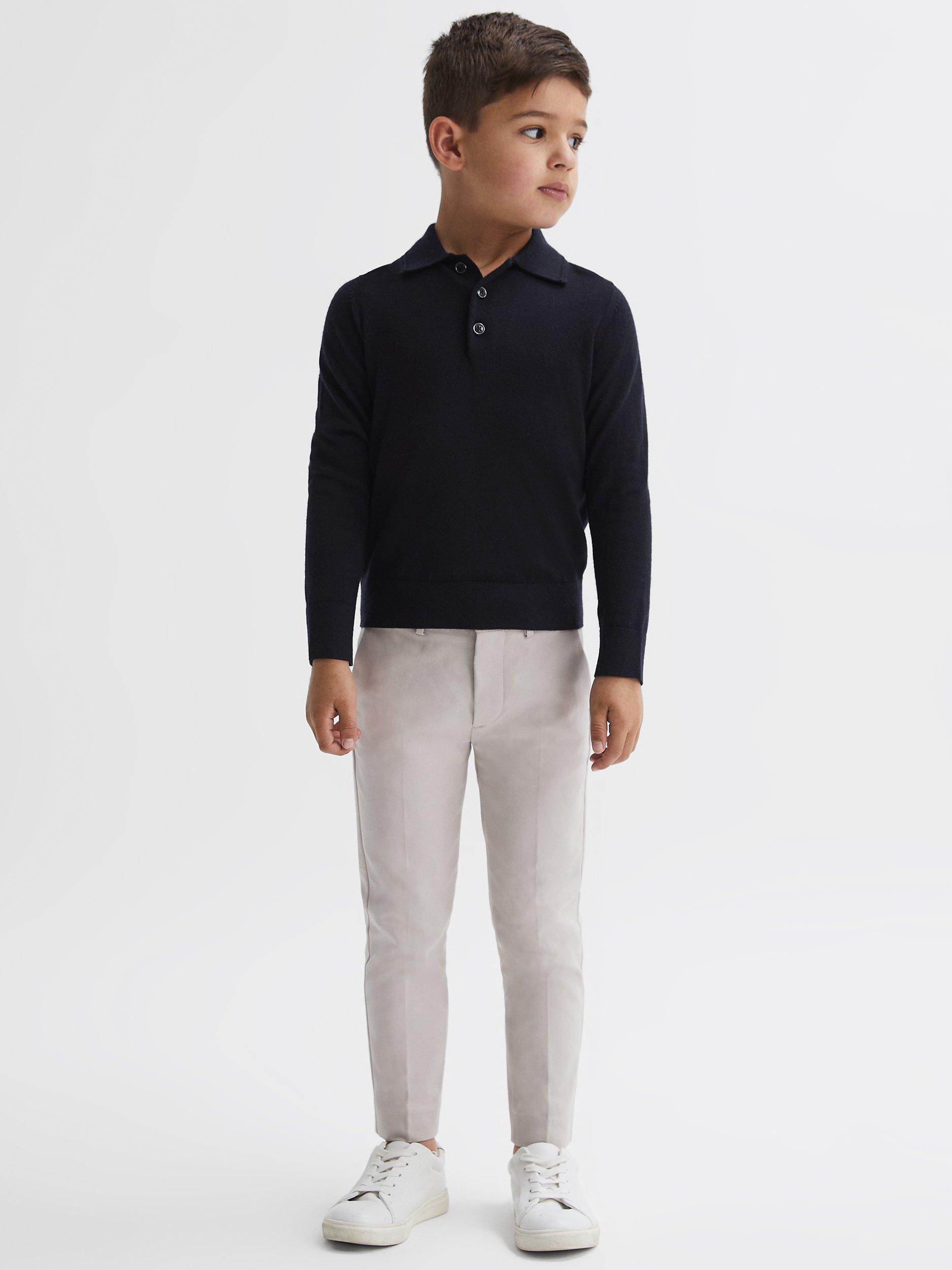 Product image 5 of 5, which shows Reiss Kids' Trafford Merino Wool Polo Shirt, Navy, 3-4 years