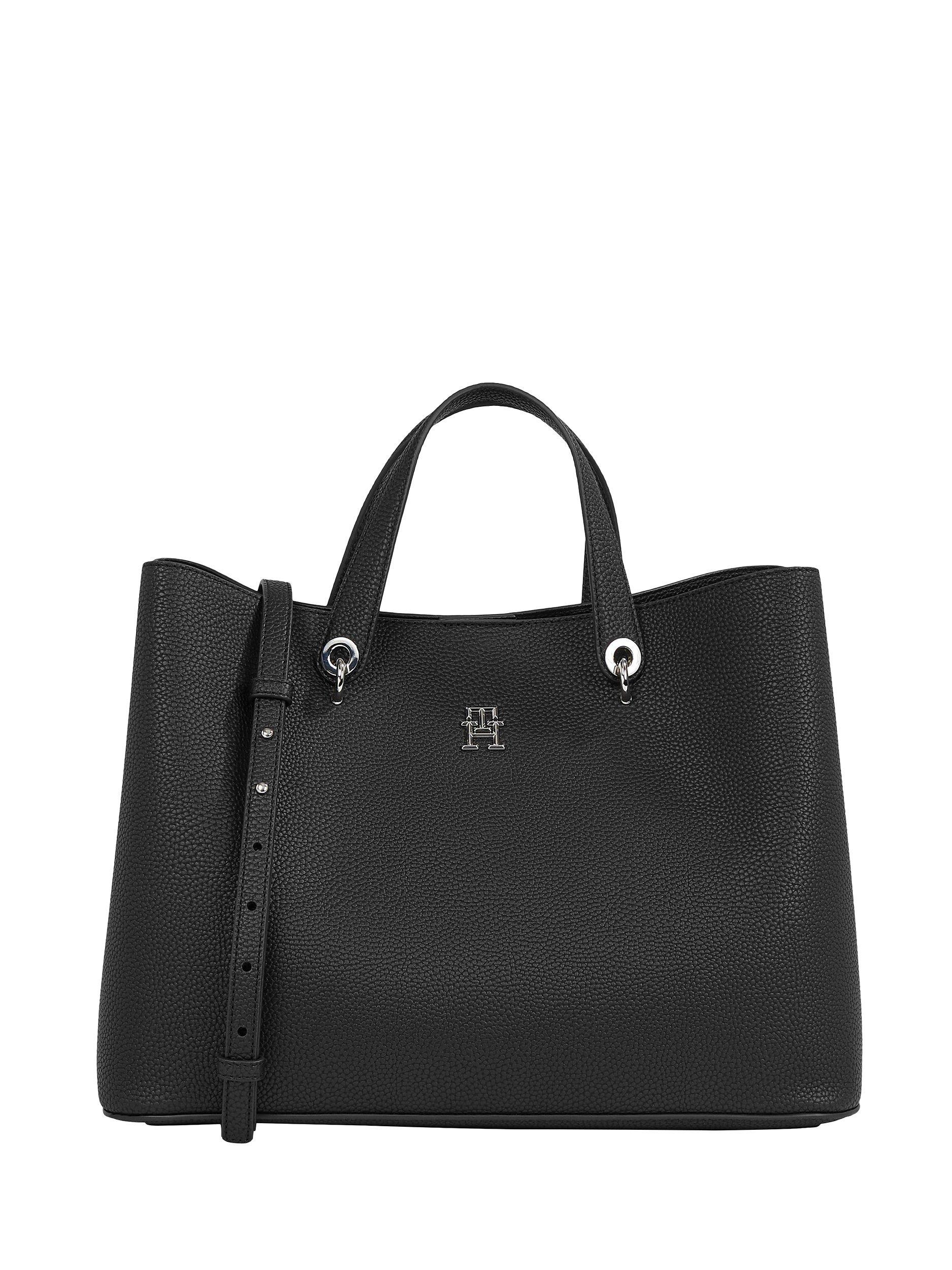 Product image 1 of 4, which shows Tommy Hilfiger Emblem Satchel, Black, One Size