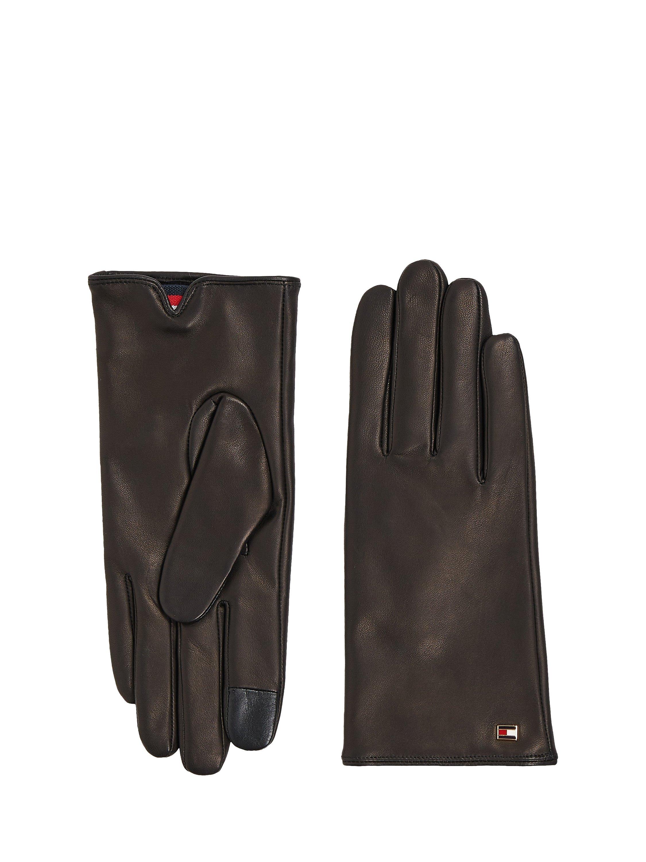 Tommy Hilfiger Essential Flag Leather Gloves, Black