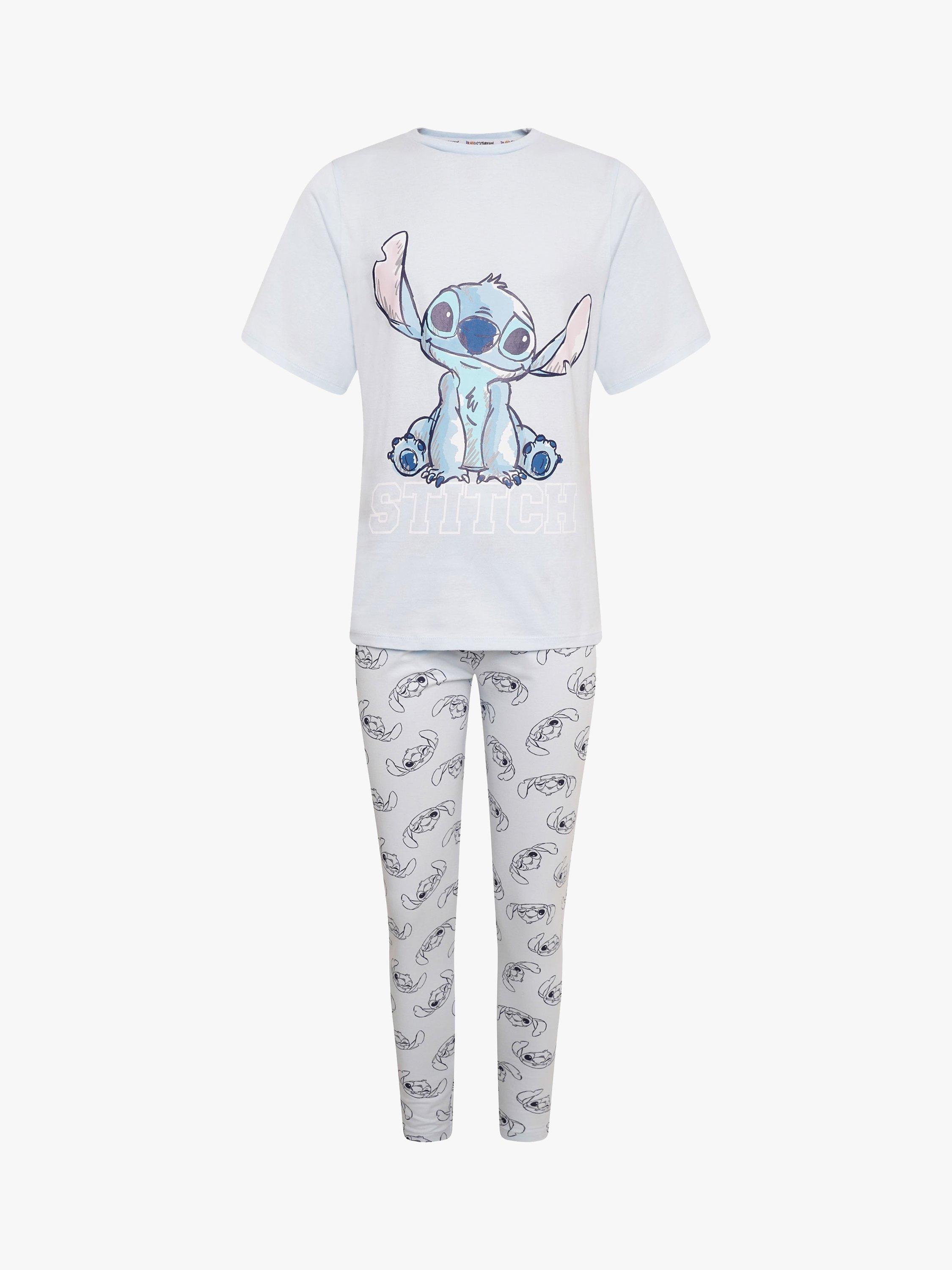 Product image 1 of 4, which shows Brand Threads Kids' Disney Lilo and Stitch Cotton Pyjama Set, Blue/Grey, 7-8 years
