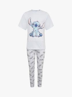 Brand Threads Kids' Disney Lilo and Stitch Cotton Pyjama Set, Blue/Grey, Blue/Grey