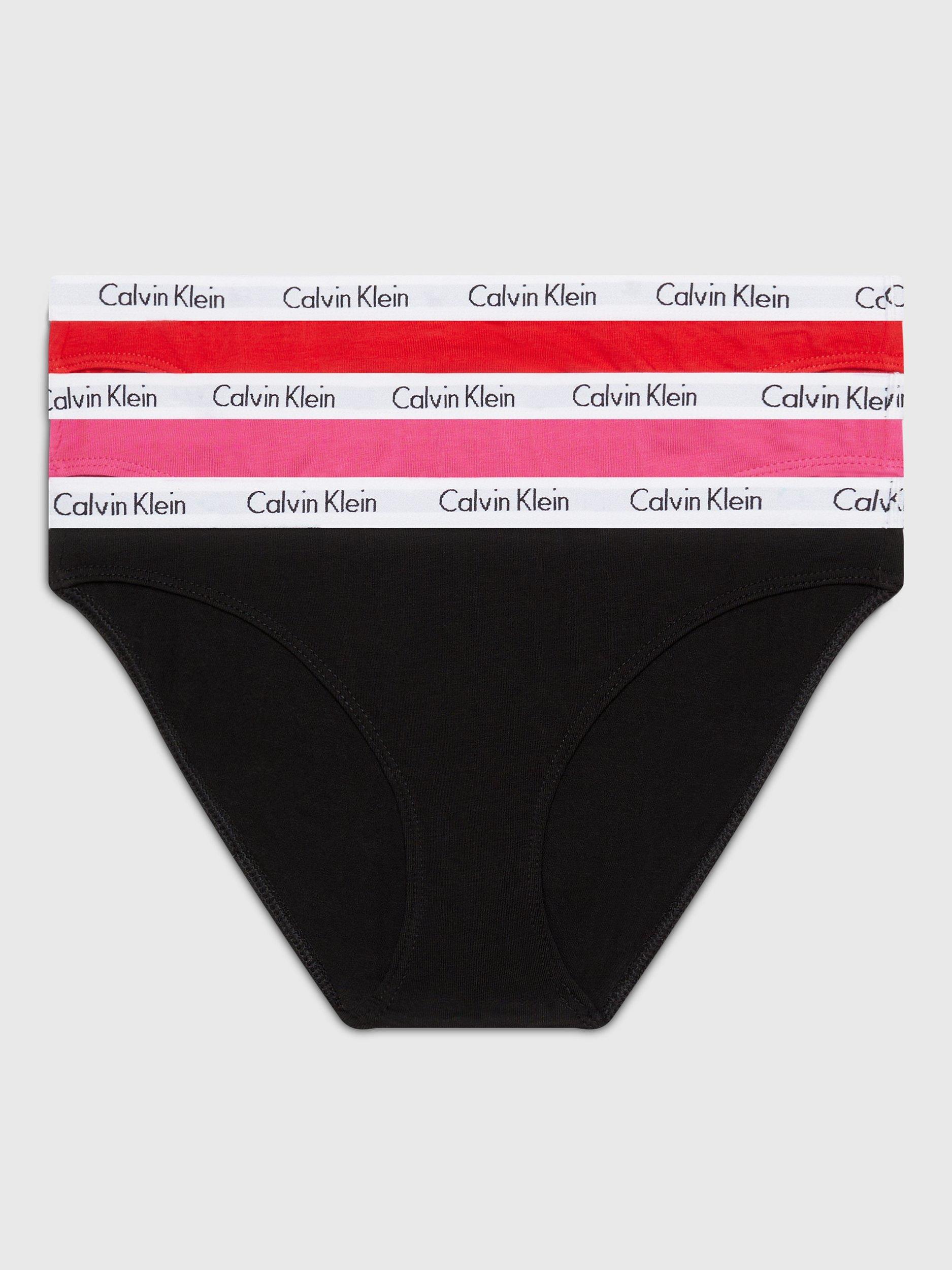 Calvin Klein Carousel Bikini Knickers, Pack of 3, Black/Rouge/Fuchsia