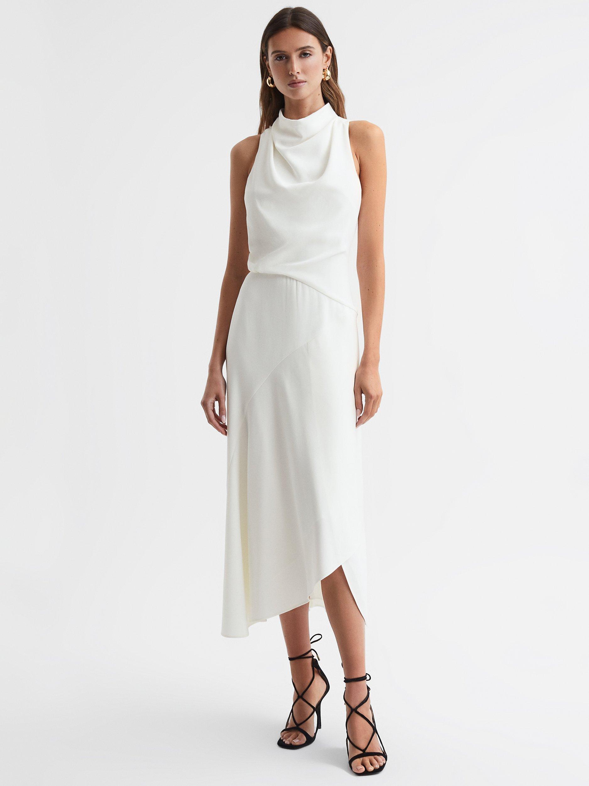 Reiss Giana High Neck Draped Midi Dress, Ivory
