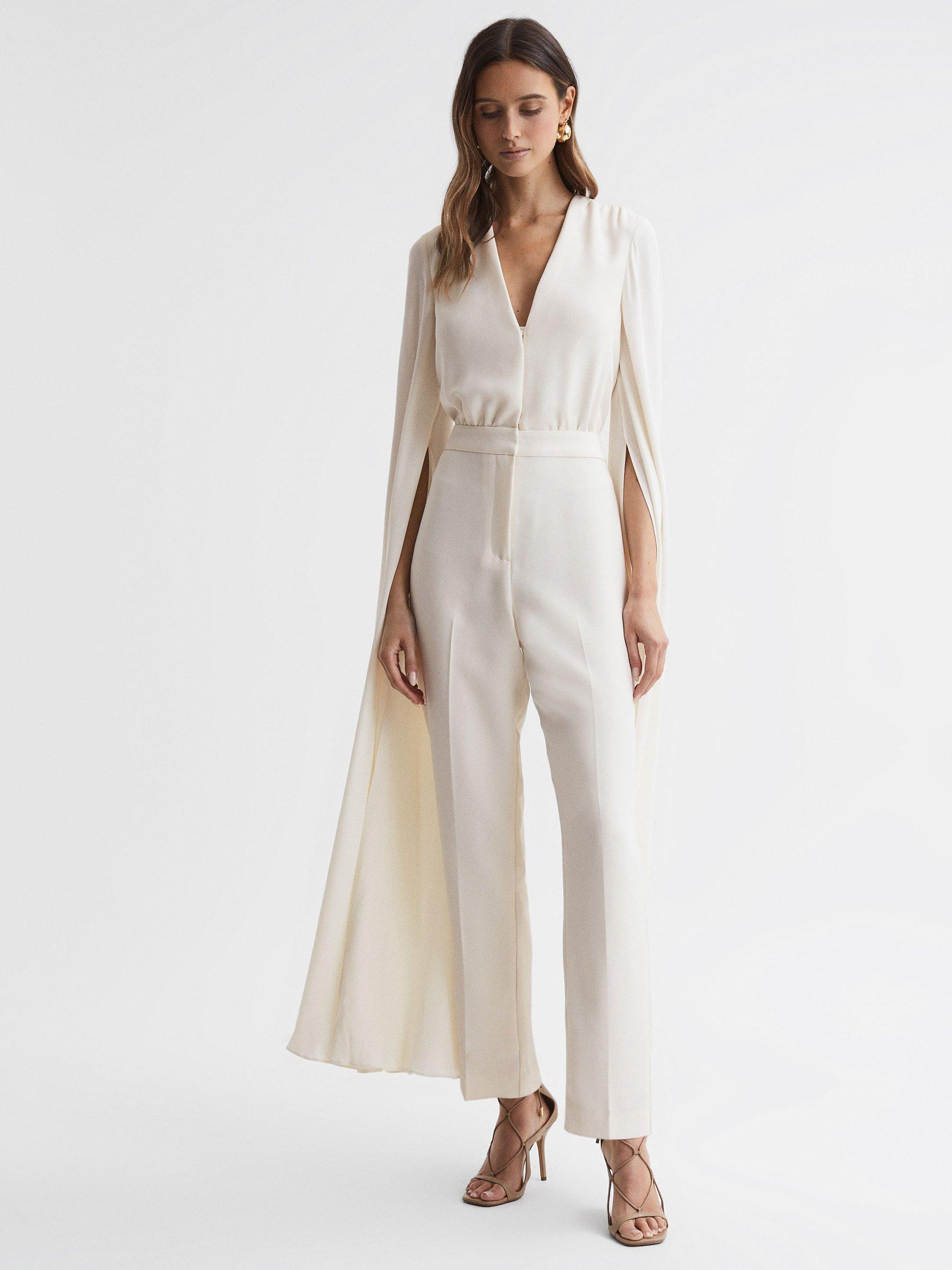 Reiss Olivia Cape Sleeve Jumpsuit, Ivory