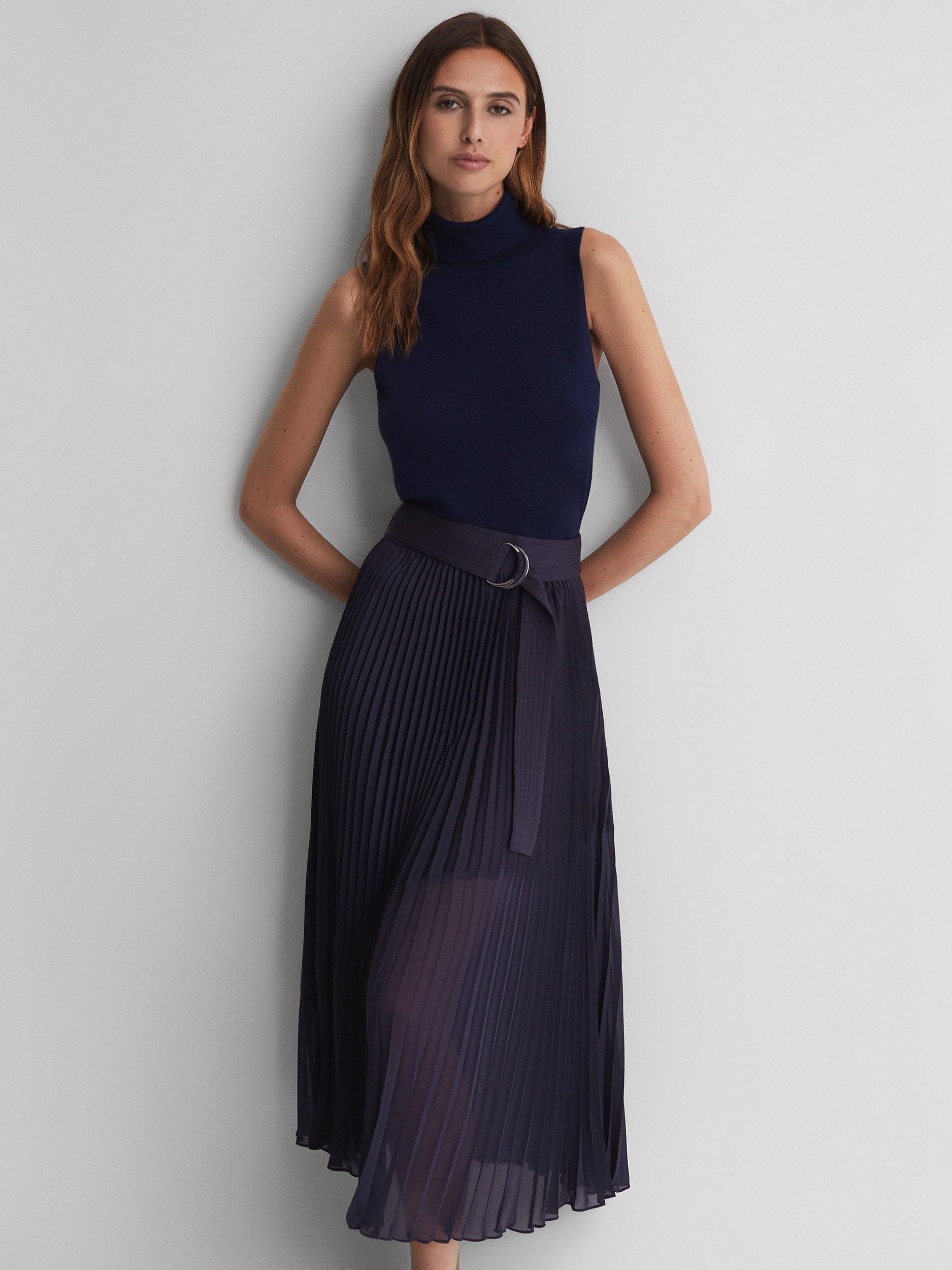 Reiss Anya Plisse Midi Skirt, Grape