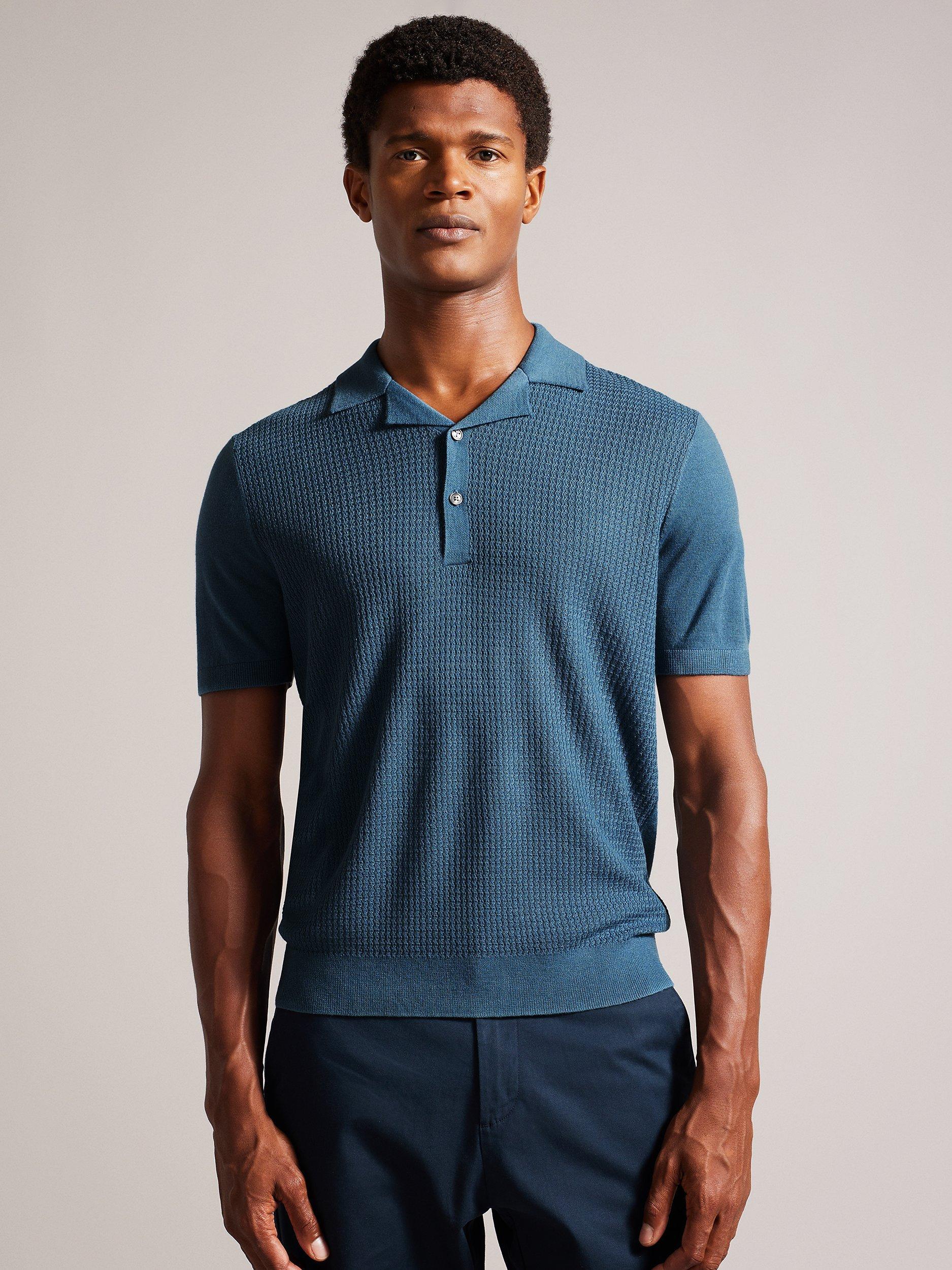 Ted Baker Adio Short Sleeve Textured Polo, Blue Teal