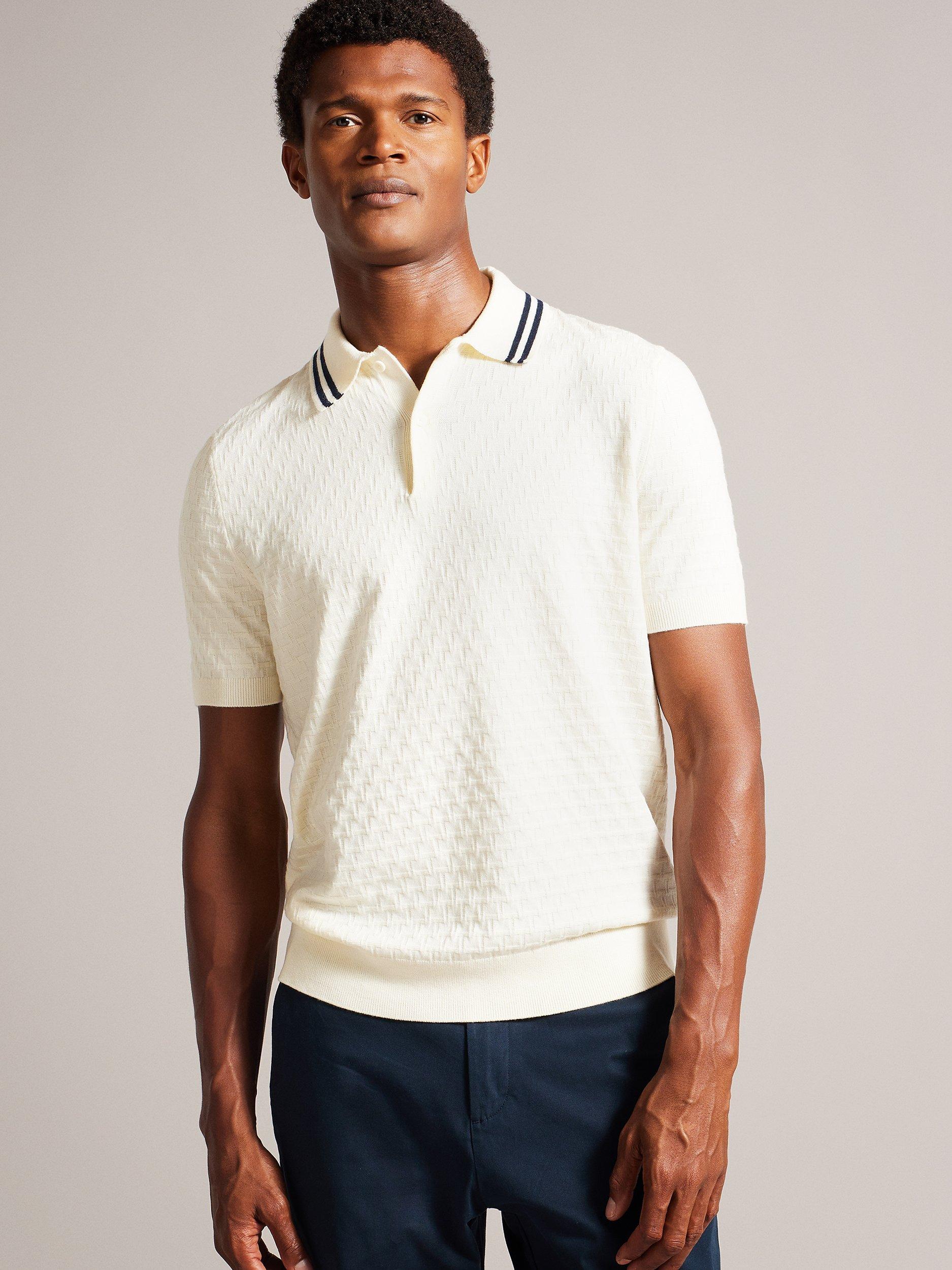 Ted Baker Mahana Textured Knit Polo Shirt, Natural