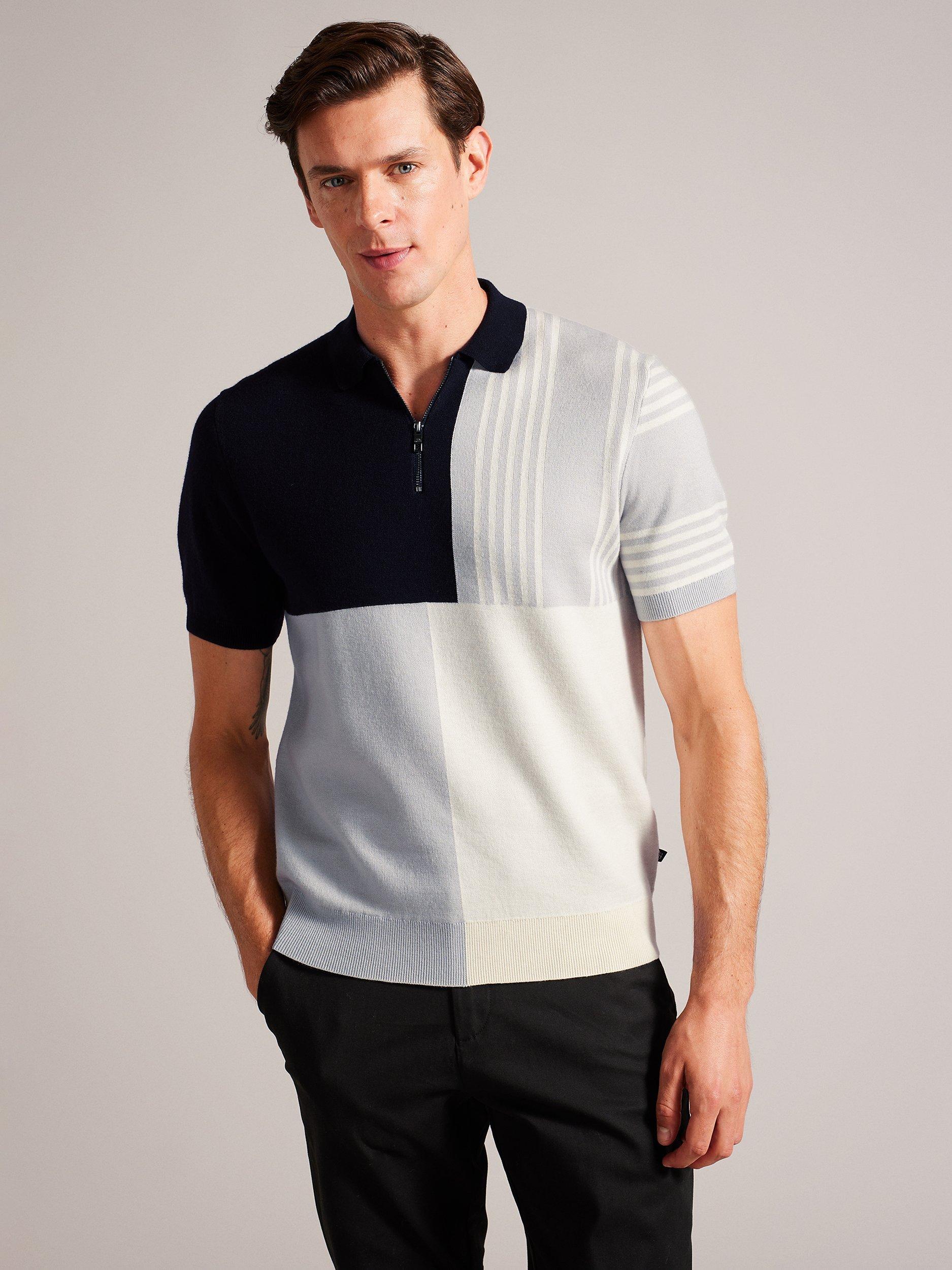 Ted Baker Norez Wool Blend Polo Shirt, Navy/Multi