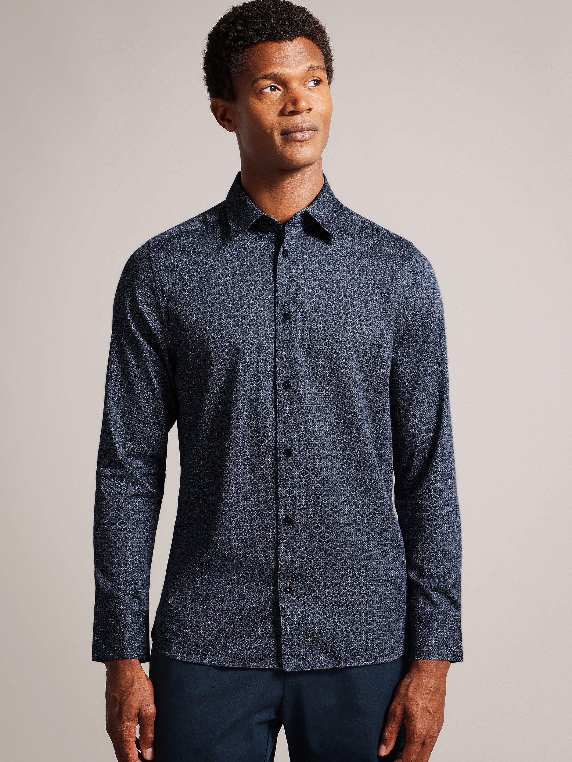 Ted Baker Long Sleeve Star Geo Print Shirt, Blue Navy
