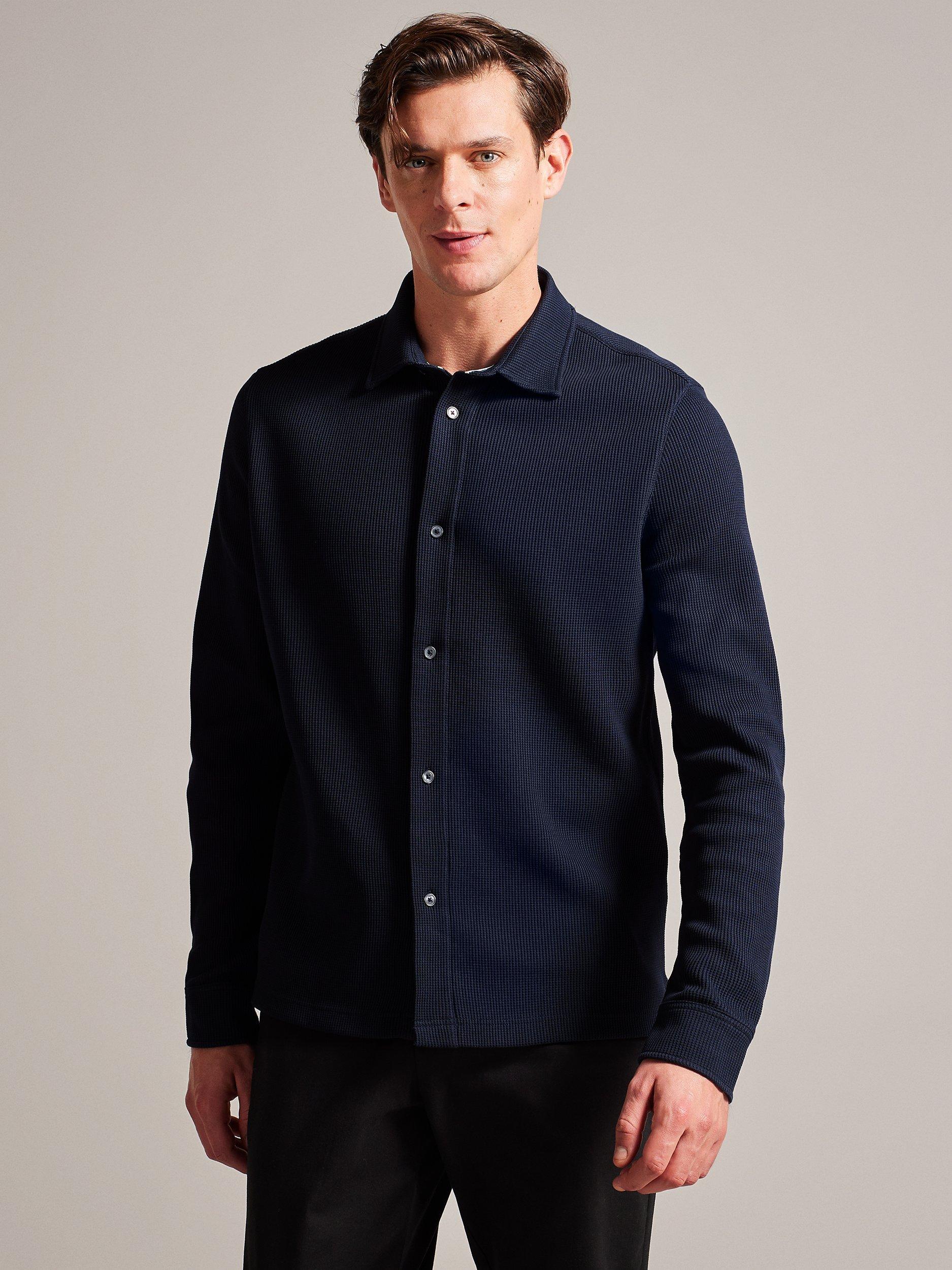 Ted Baker Butelo Long Sleeve Textured Polo Shirt, Navy