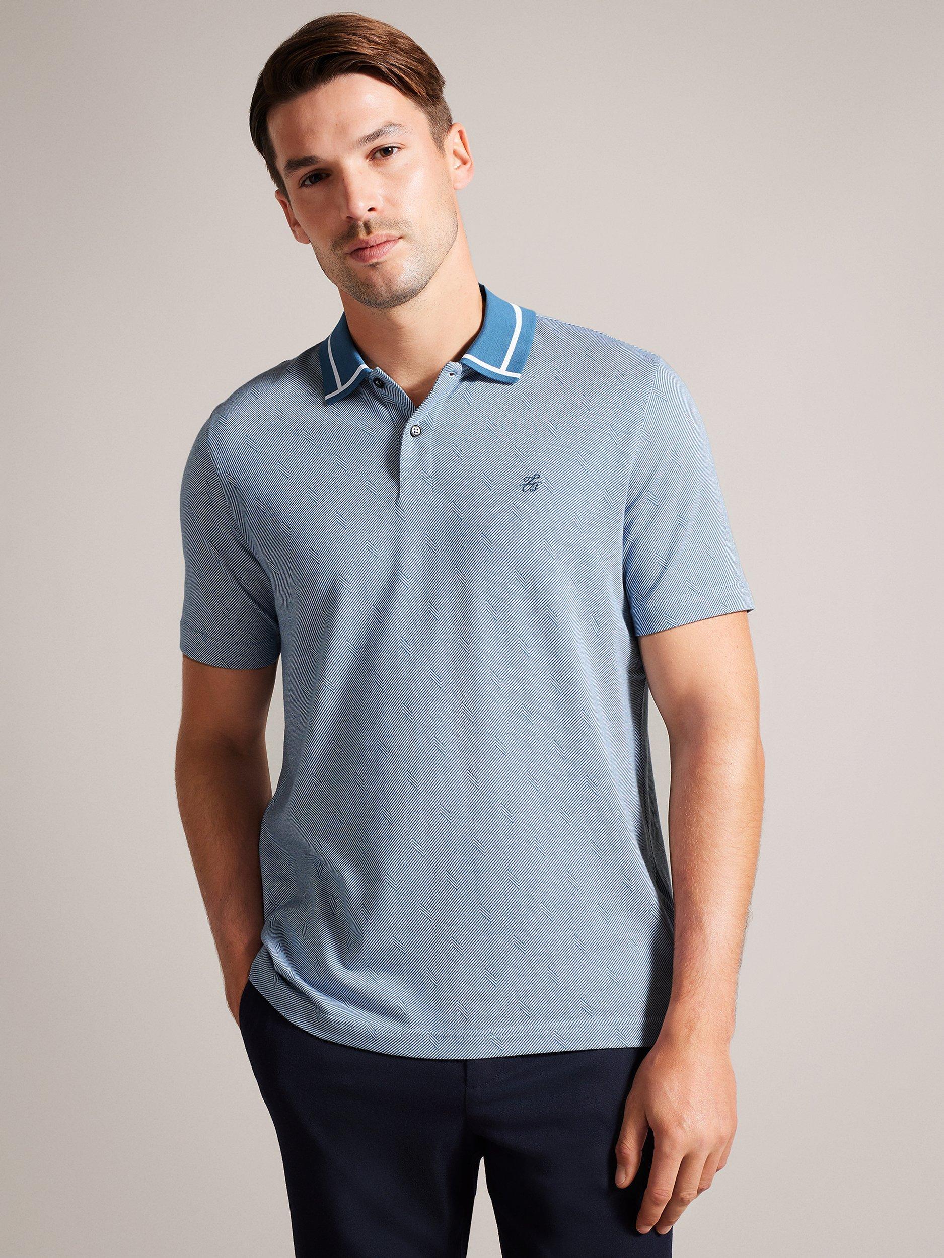 Ted Baker Short Sleeve Herringbone Stitch Polo Shirt, Teal