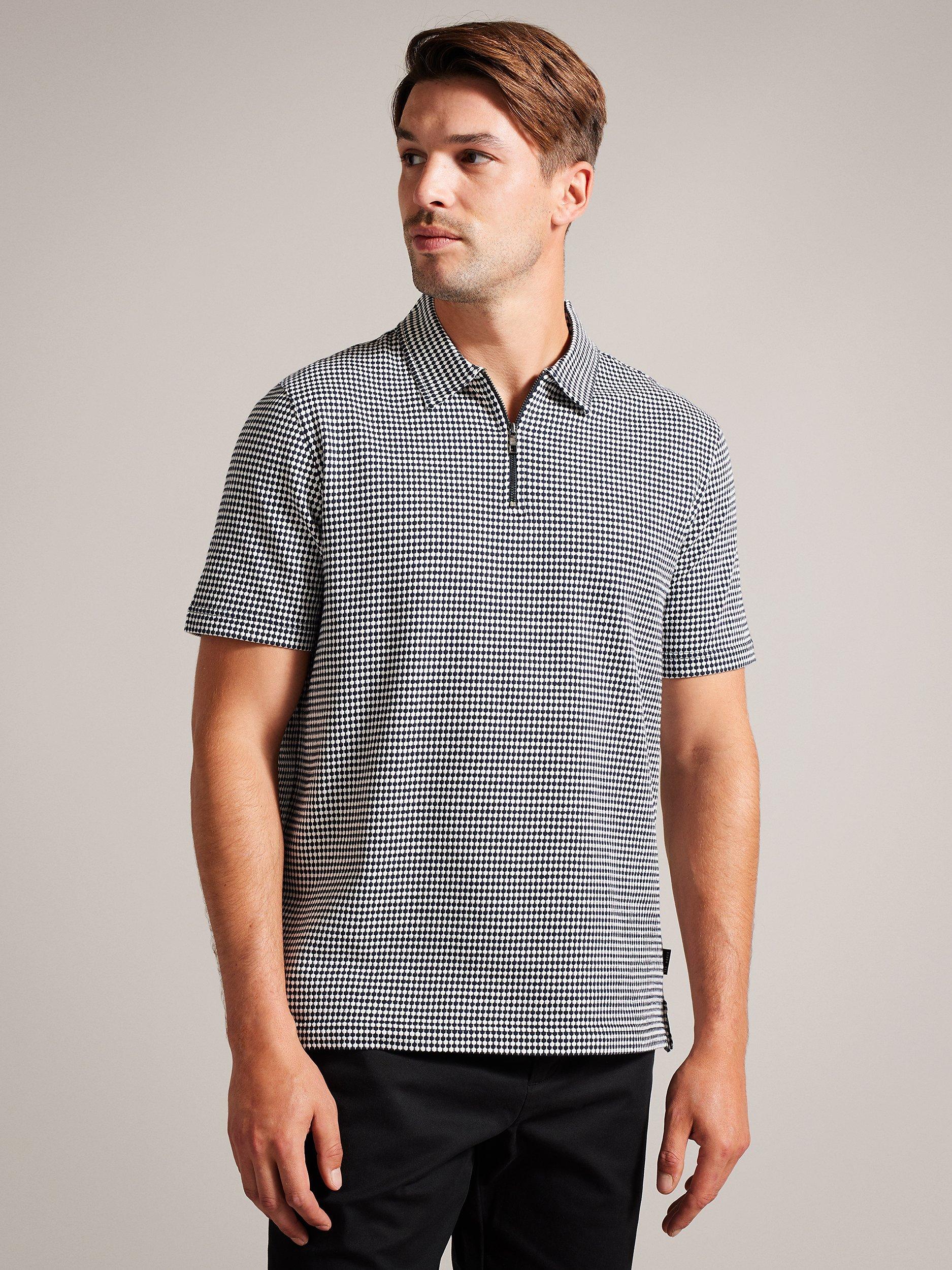 Ted Baker Preshon Short Sleeve Textured Zip Polo Top