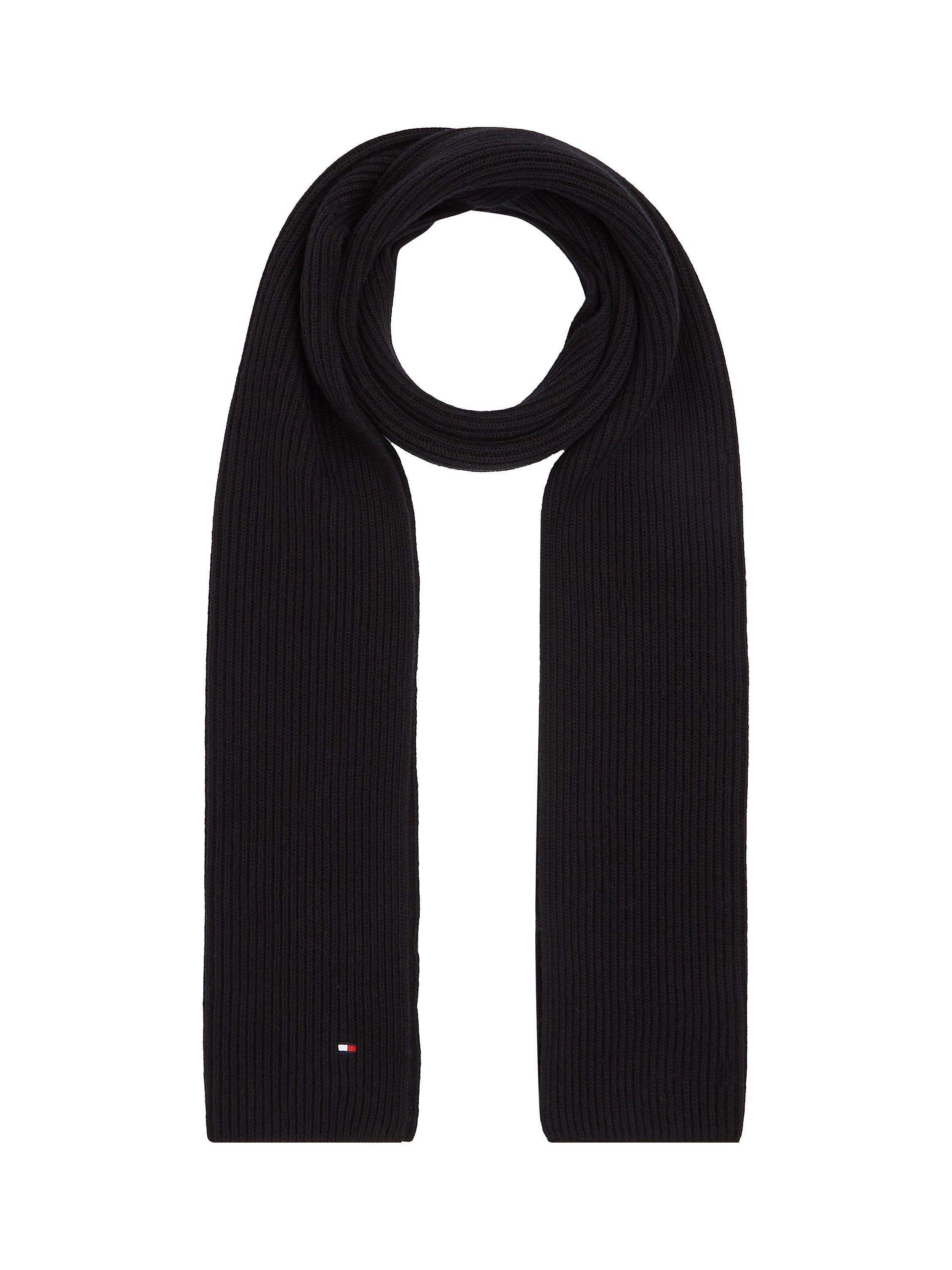 Tommy Hilfiger Essential Cashmere and Organic Cotton Blend Rib Knit Scarf, Black, One Size