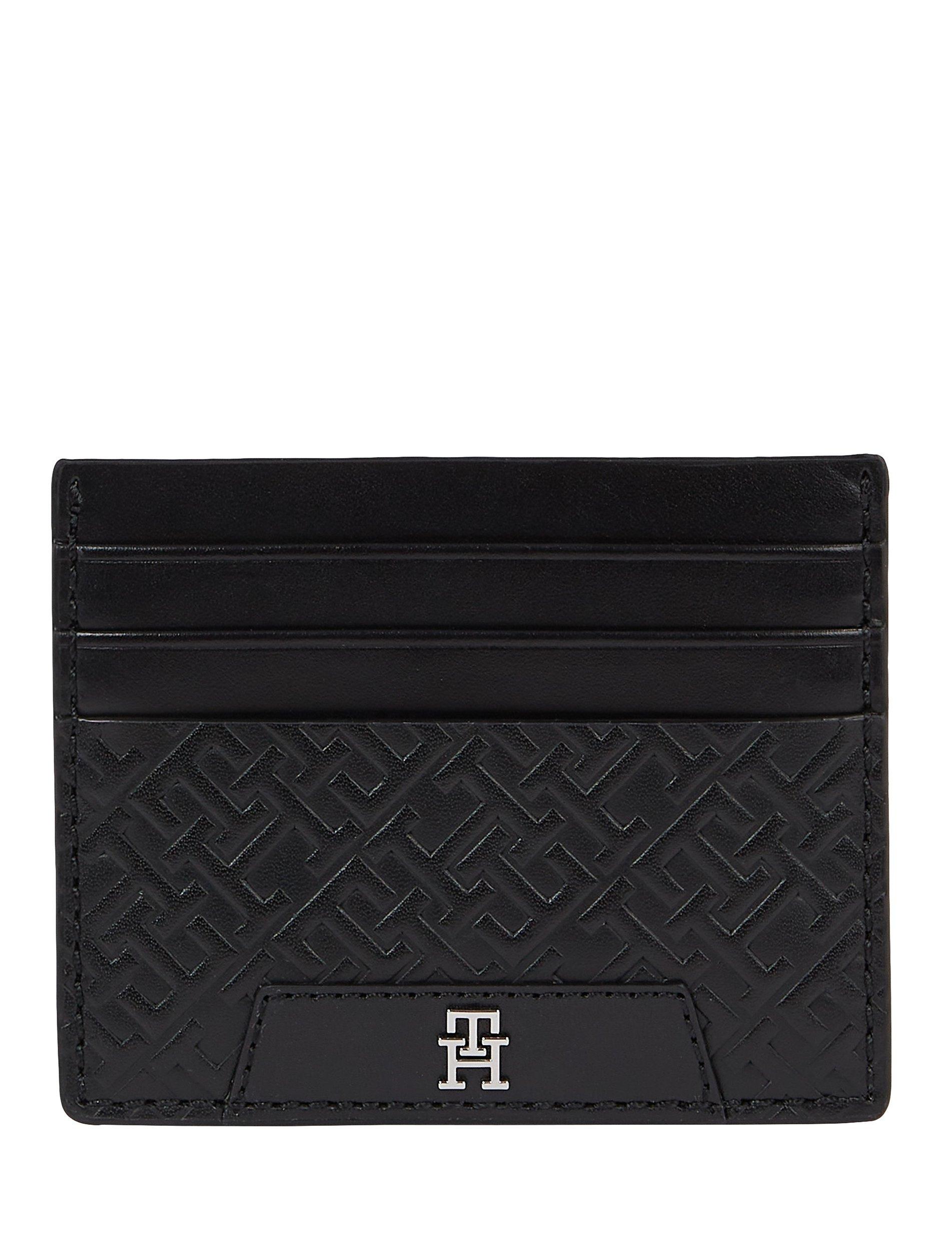 Tommy Hilfiger Monogram Leather Card Holder, Black