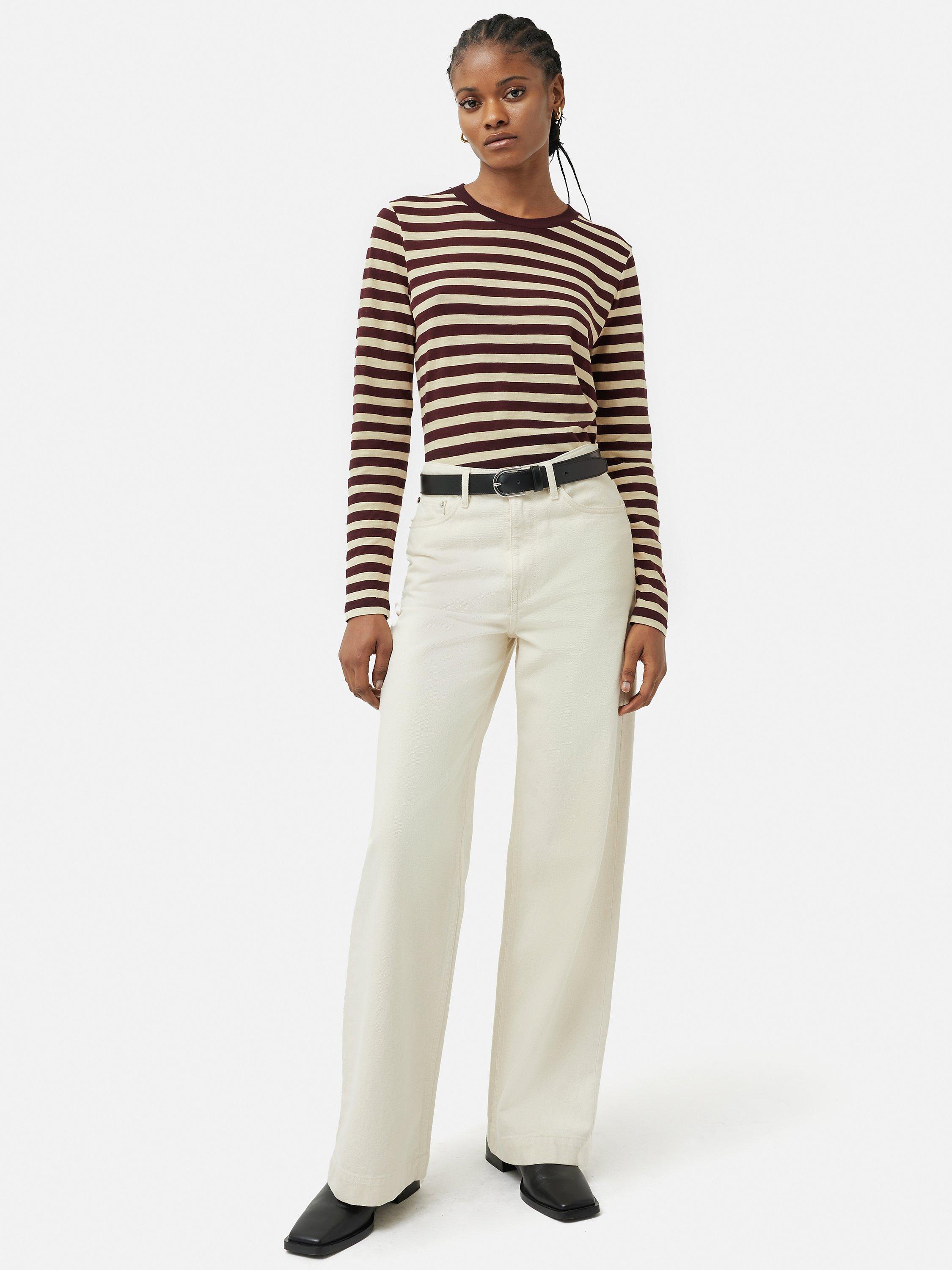 Jigsaw Cotton Slub Tee, Burgundy Stripe