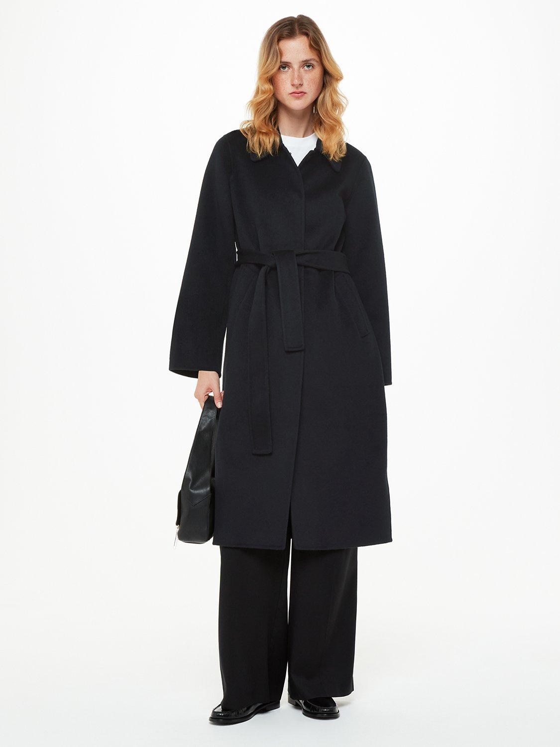 Product image 1 of 6, which shows Whistles Nell Belted Doubled Faced Coat, Black, 18