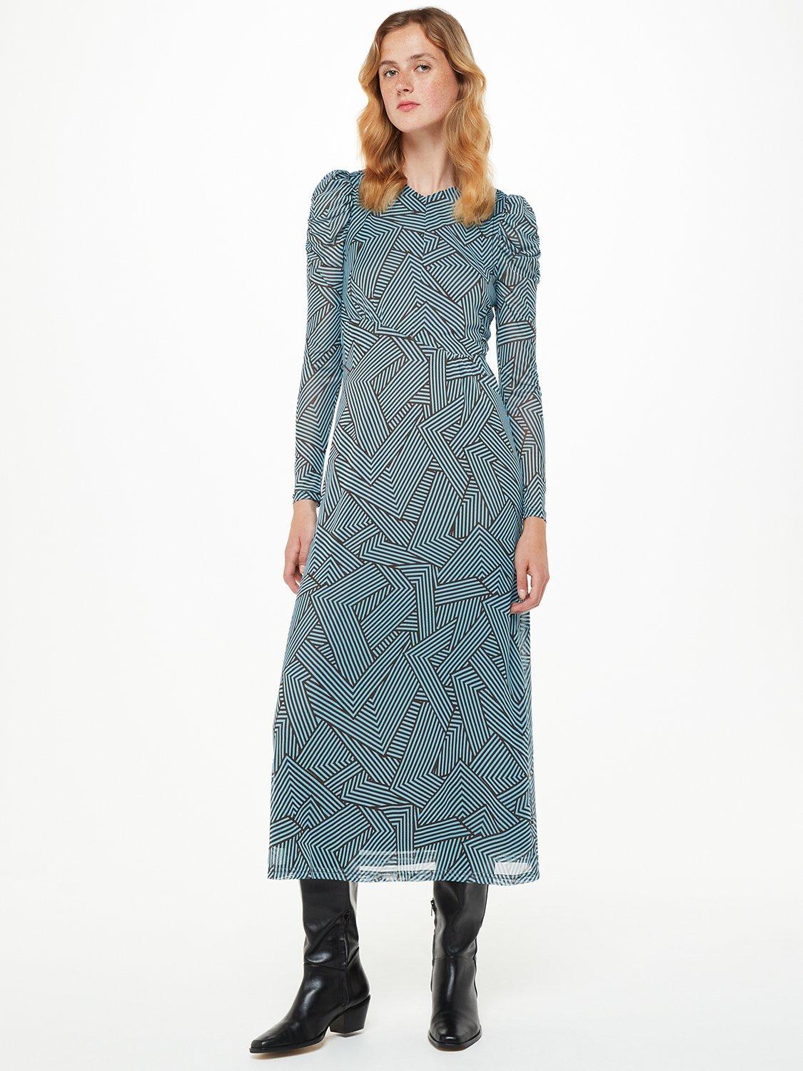 Product image 1 of 4, which shows Whistles Striped Corners Mesh Dress, Navy/Multi, 6