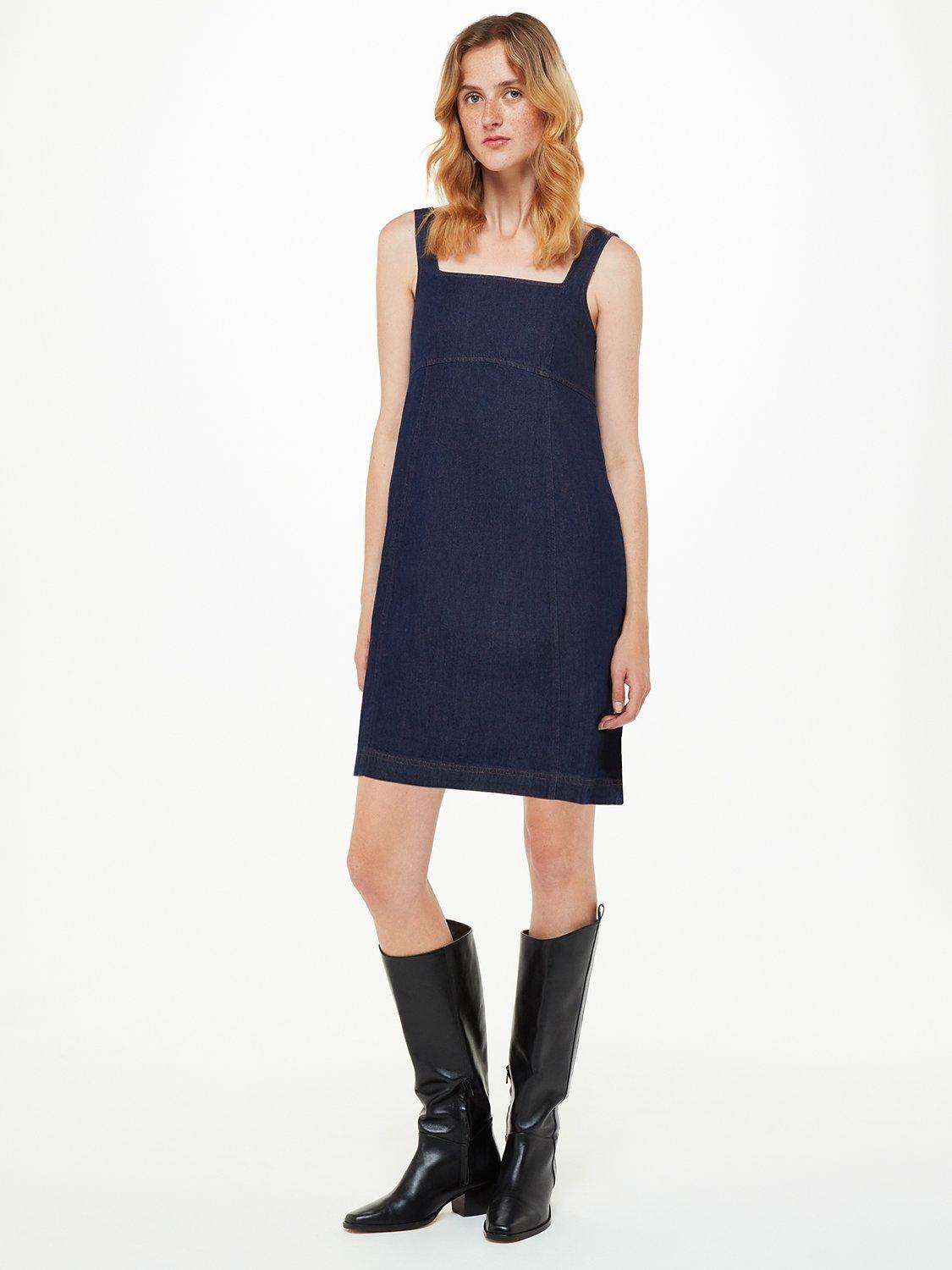 Whistles Denim Pinafore Dress, Indigo