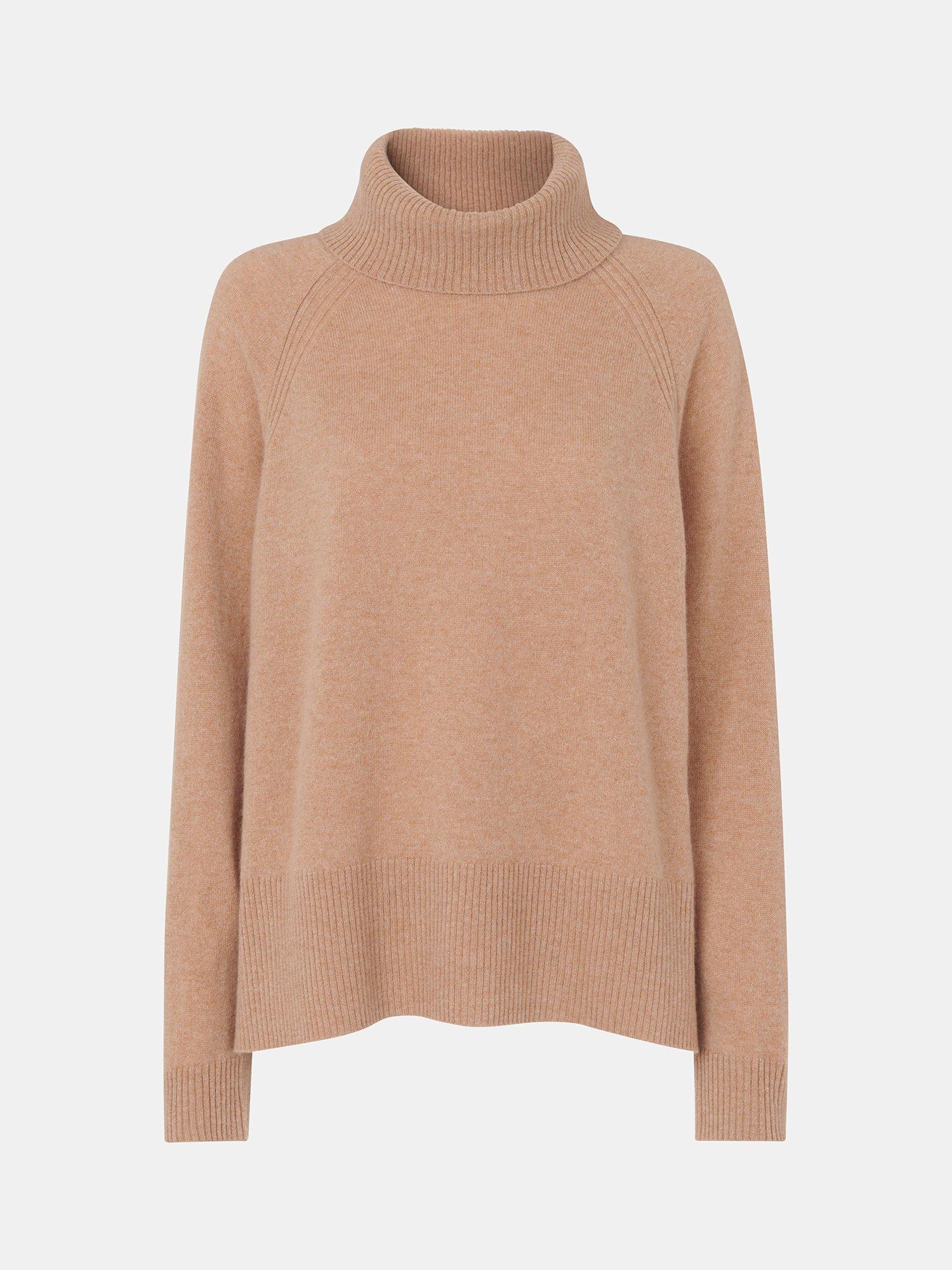 Product image 6 of 6, which shows Whistles Petite Cashmere Roll Neck Jumper, Camel, XS