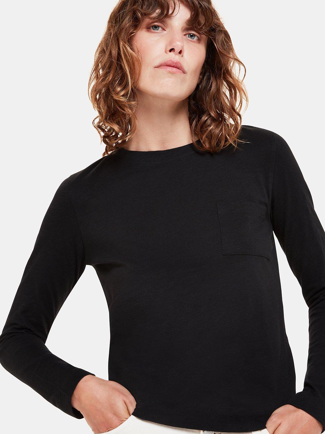 Product image 1 of 5, which shows Whistles Crew Neck Pocket Top, Black, 6