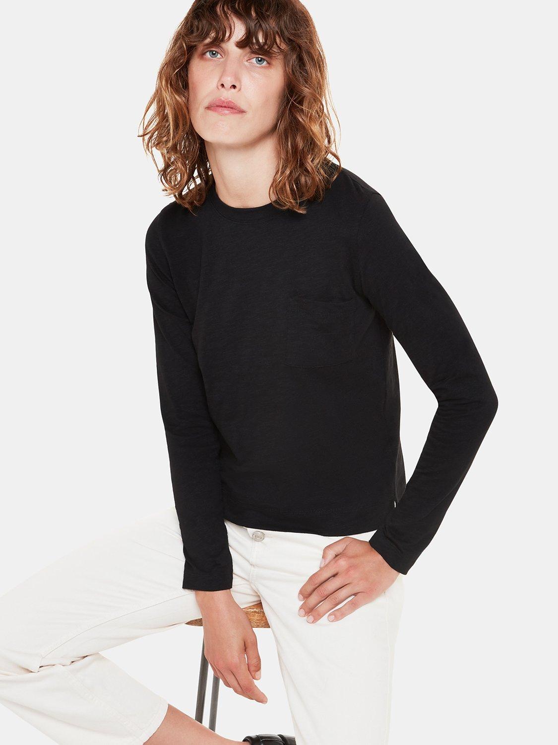 Product image 4 of 5, which shows Whistles Crew Neck Pocket Top, Black, 6