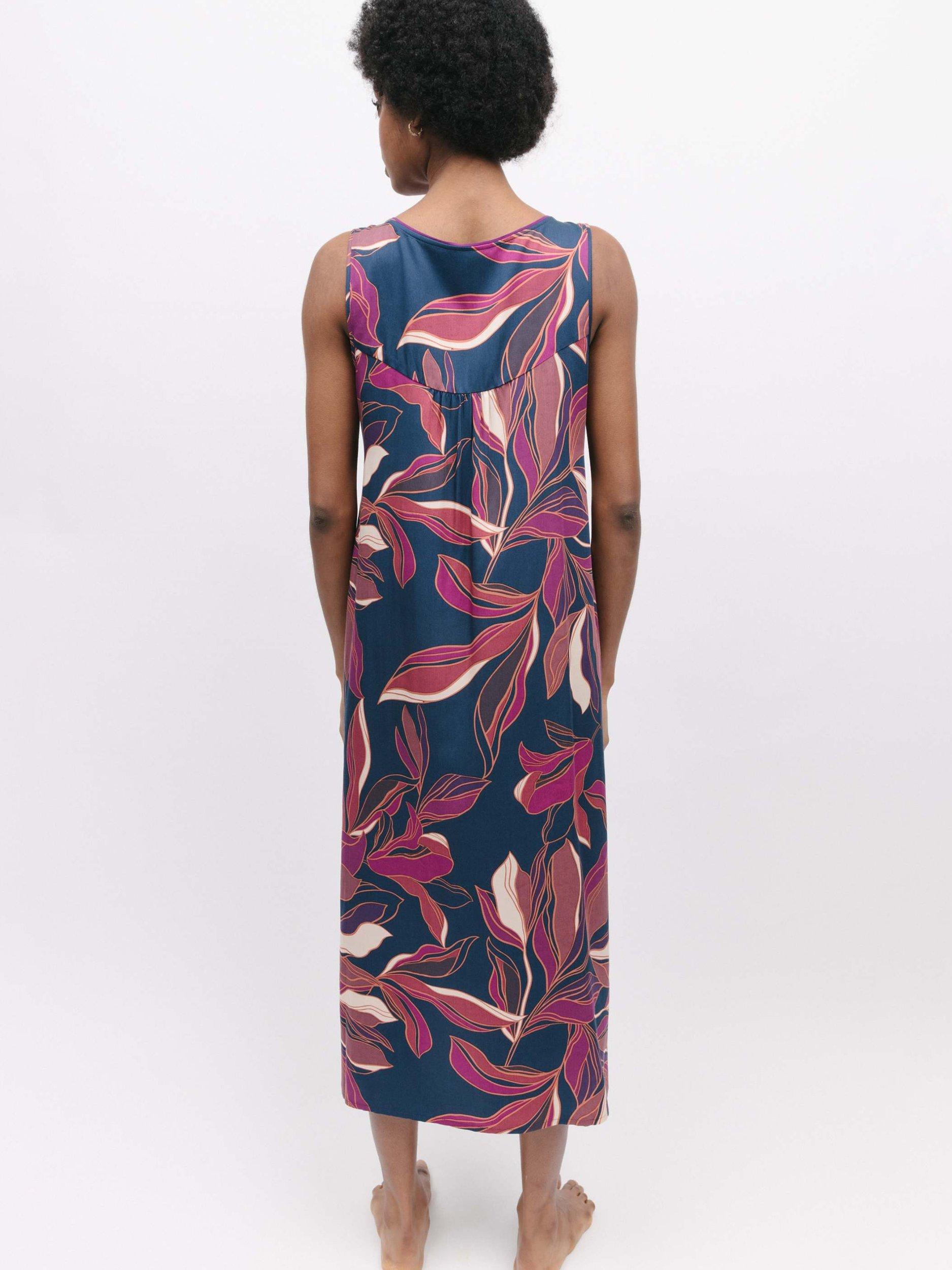 Product image 3 of 4, which shows Fable & Eve Southbank Leaf Print Long Nightdress, Navy, 8