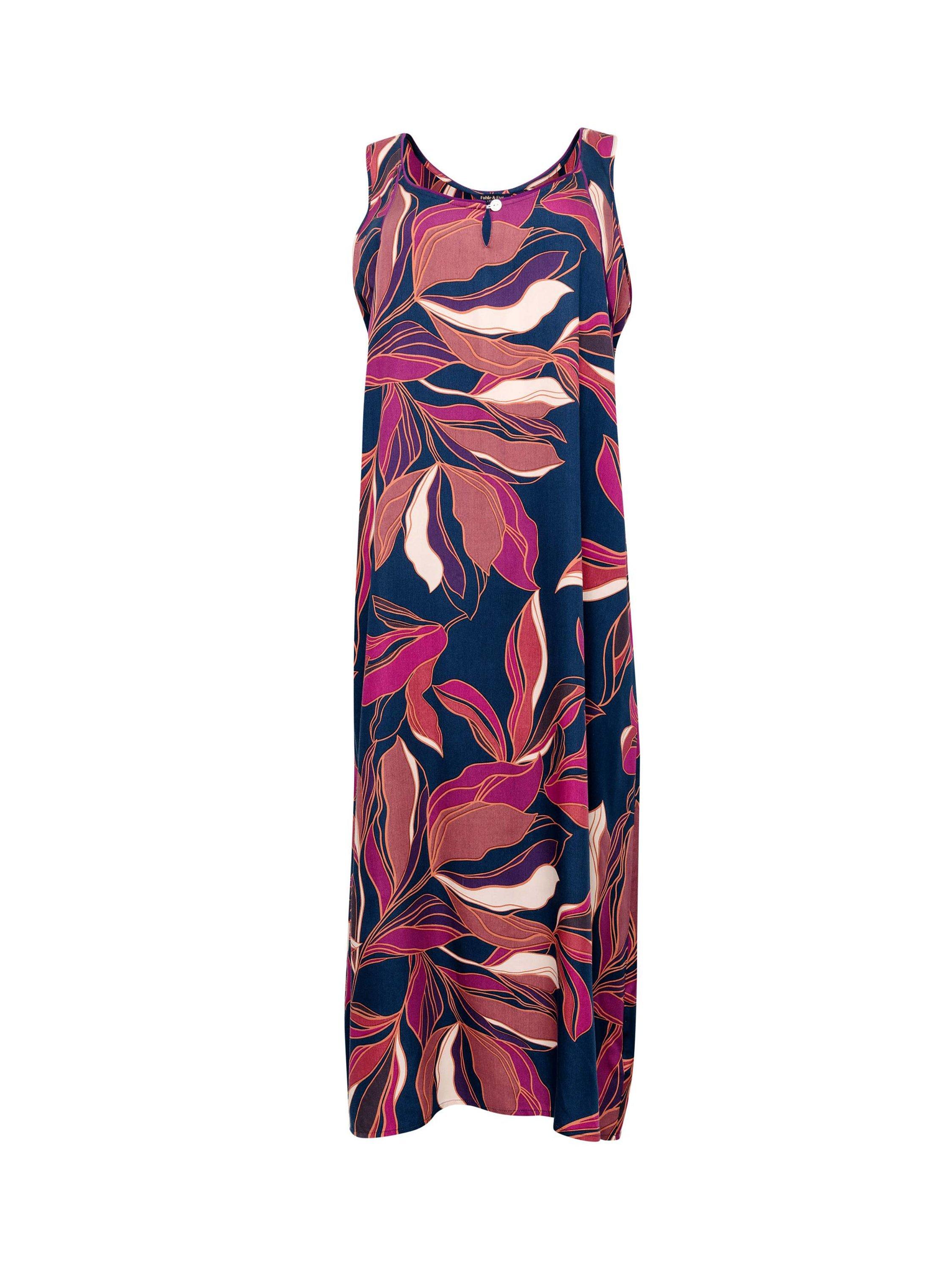 Product image 4 of 4, which shows Fable & Eve Southbank Leaf Print Long Nightdress, Navy, 8