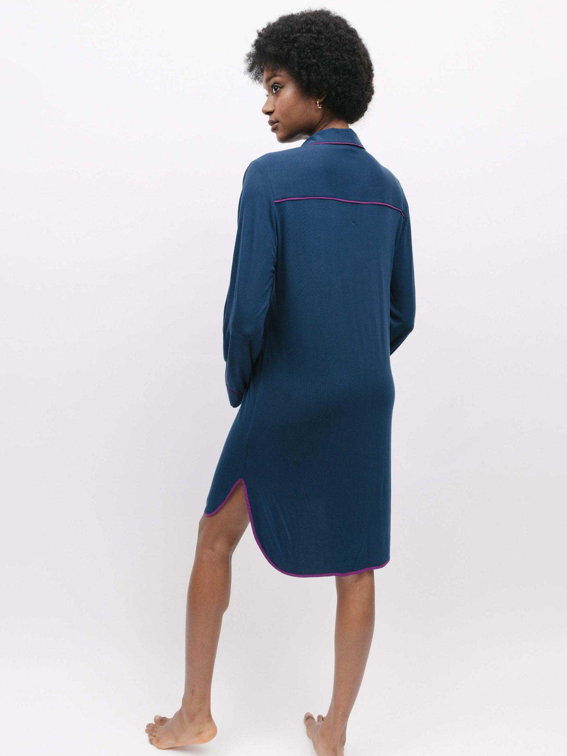 Product image 3 of 5, which shows Fable & Eve Southbank Knitted Long Sleeve Nightshirt, Navy, 16
