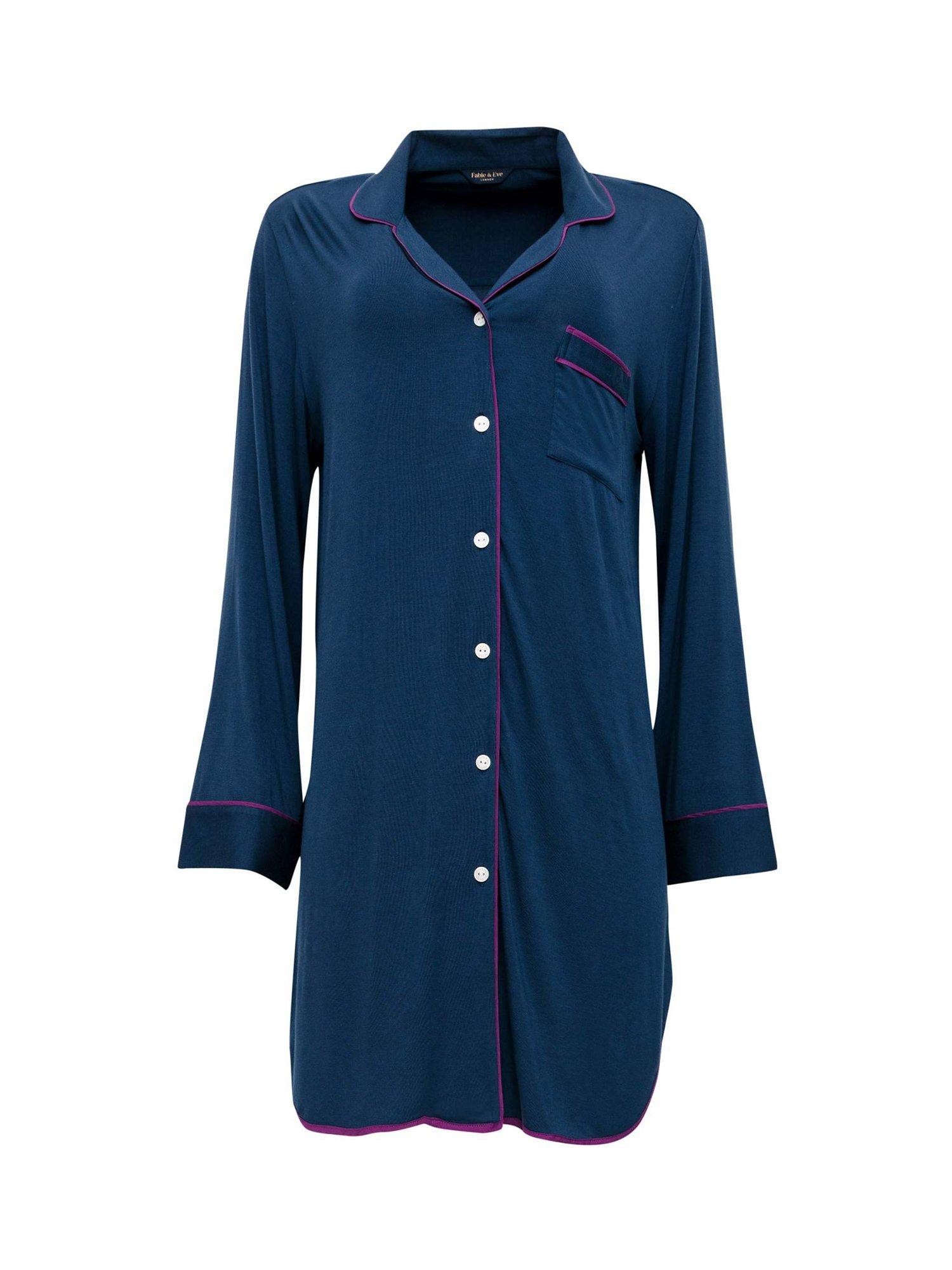 Product image 4 of 5, which shows Fable & Eve Southbank Knitted Long Sleeve Nightshirt, Navy, 16