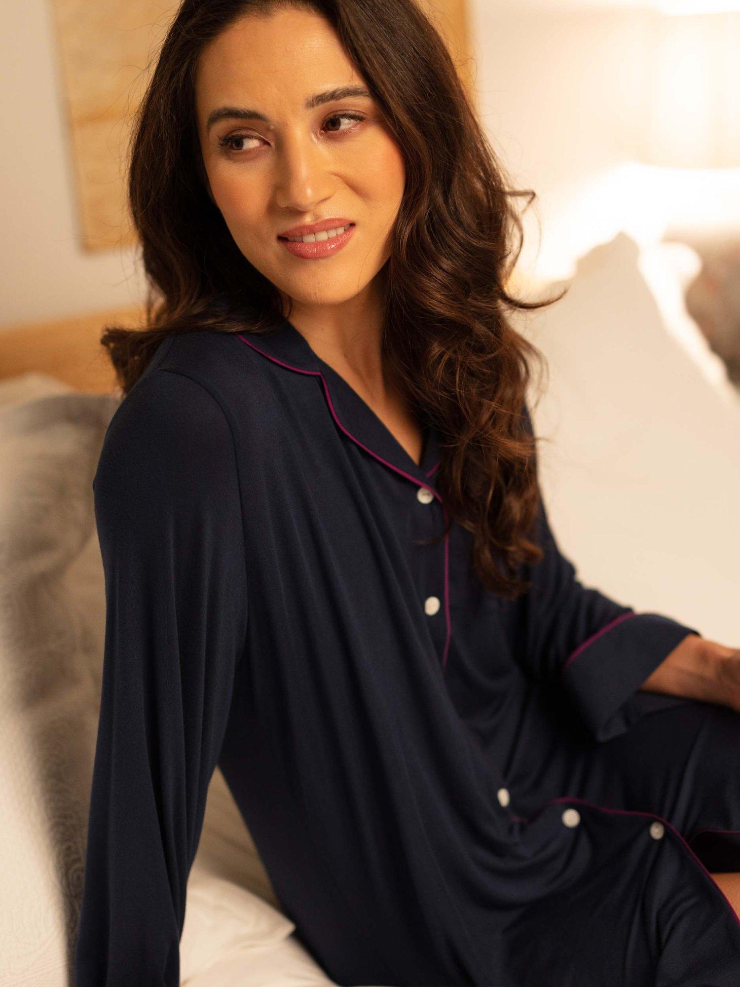 Product image 5 of 5, which shows Fable & Eve Southbank Knitted Long Sleeve Nightshirt, Navy, 16