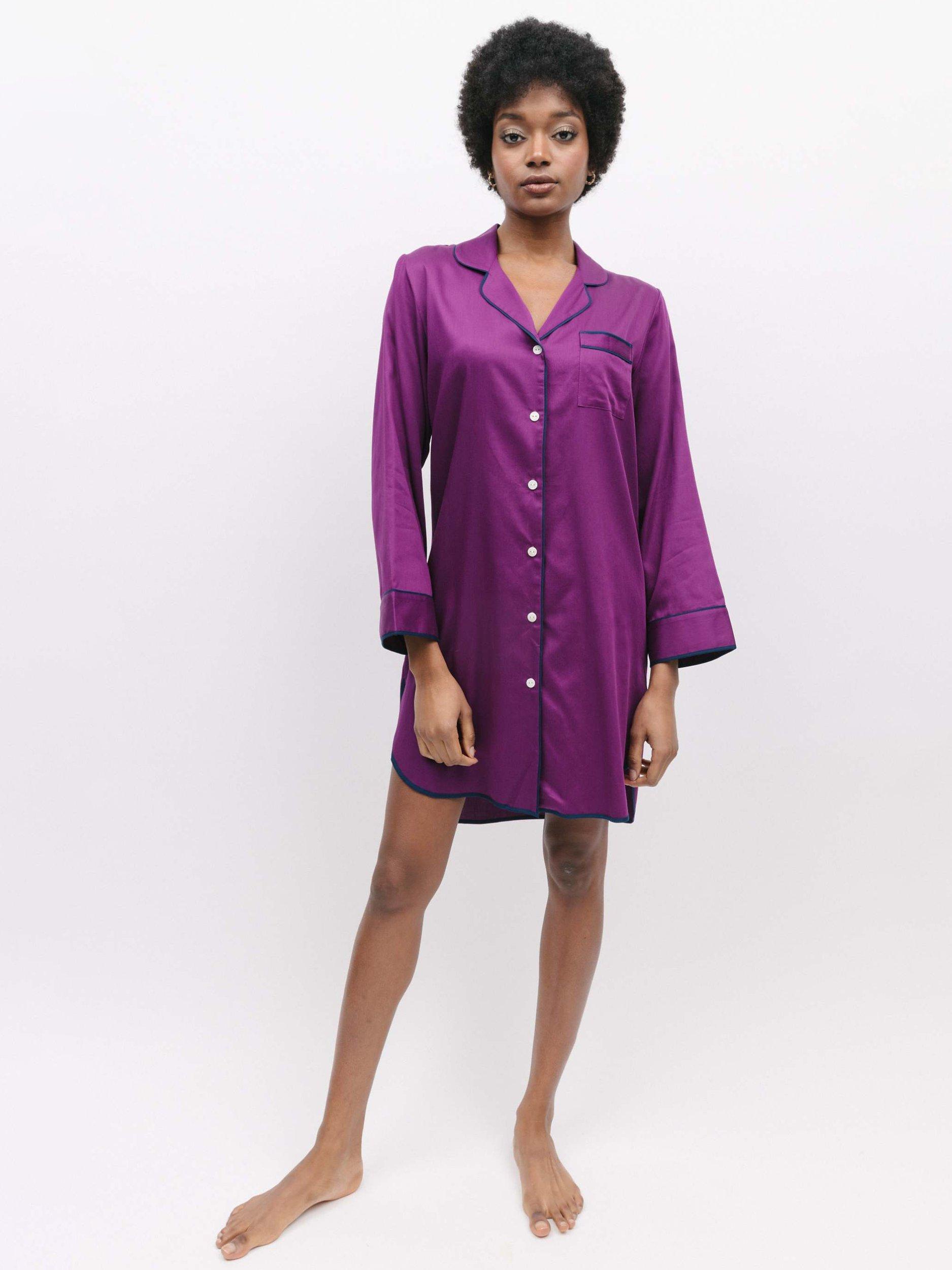Product image 2 of 4, which shows Fable & Eve Southbank Solid Long Sleeve Nightshirt, Magenta, 8