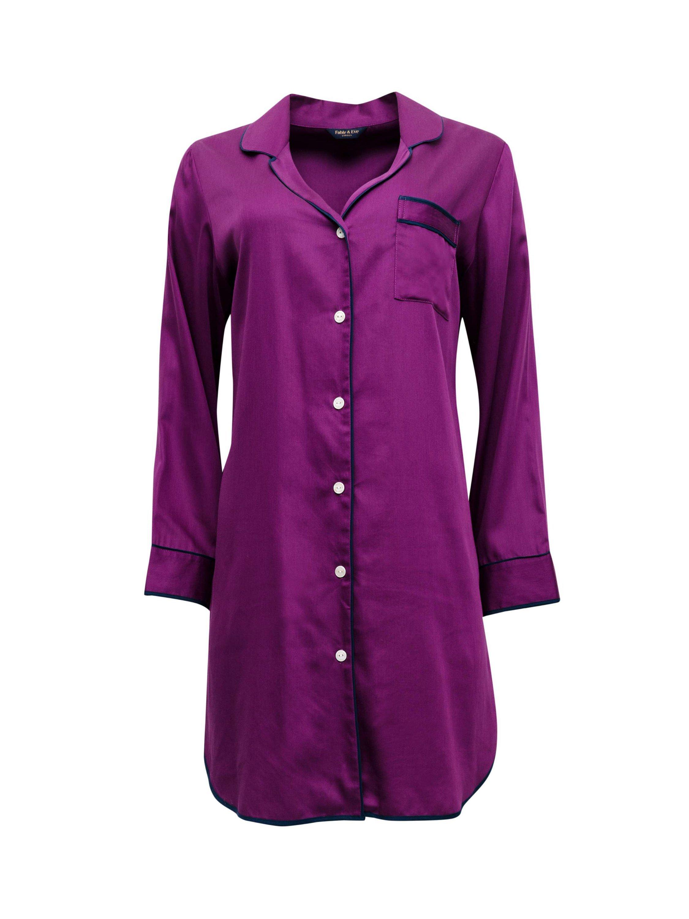 Product image 4 of 4, which shows Fable & Eve Southbank Solid Long Sleeve Nightshirt, Magenta, 8