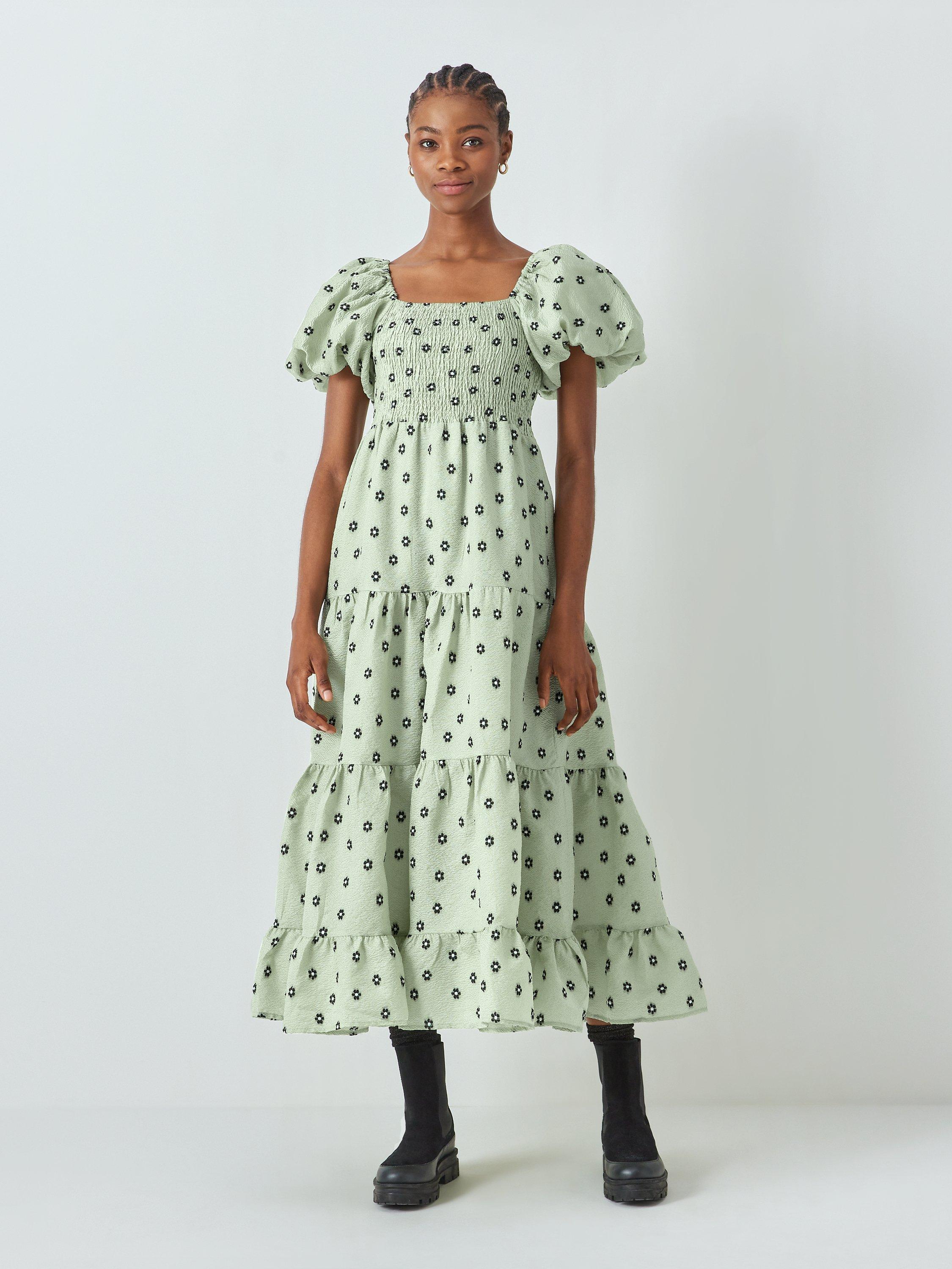Sister Jane Pompano Floral Jacquard Tiered Midi Dress, Green