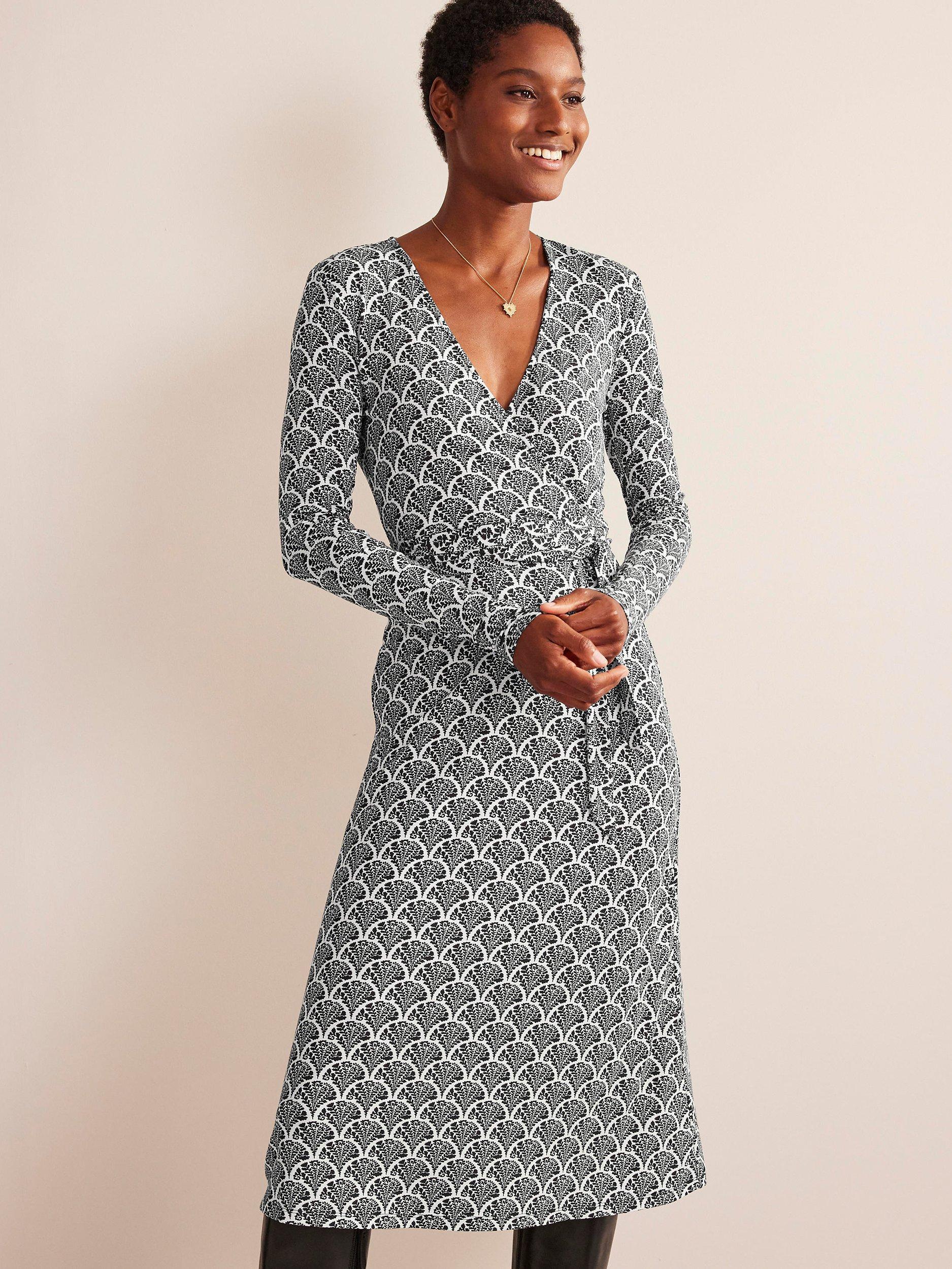 Boden Nina Midi Blossom Jersey Dress, Black