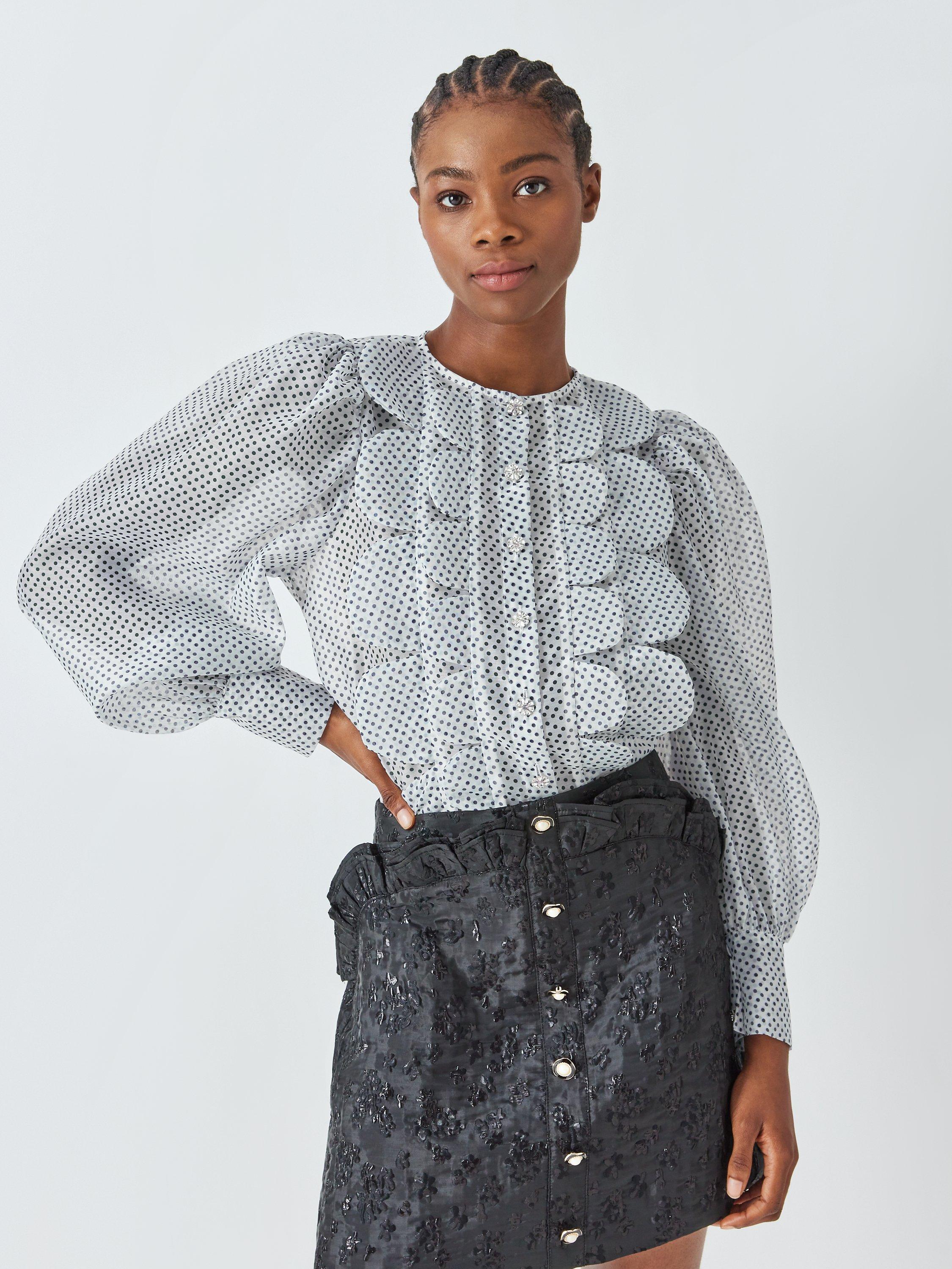 Sister Jane Penny Polka Dot Print Scallop Blouse, White/Multi