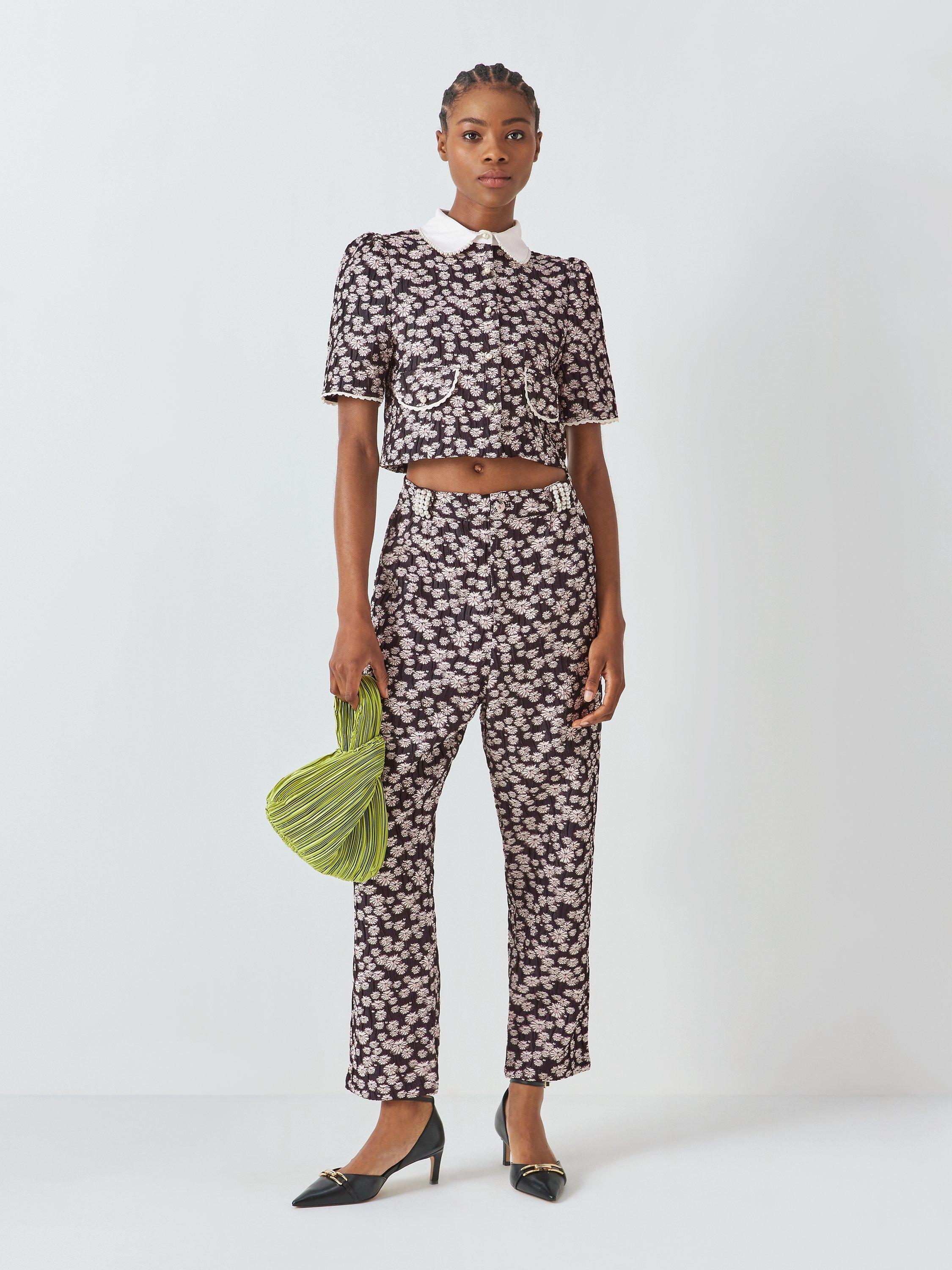 Sister Jane Pearl Marina Floral Jacquard Trousers, Black/Multi
