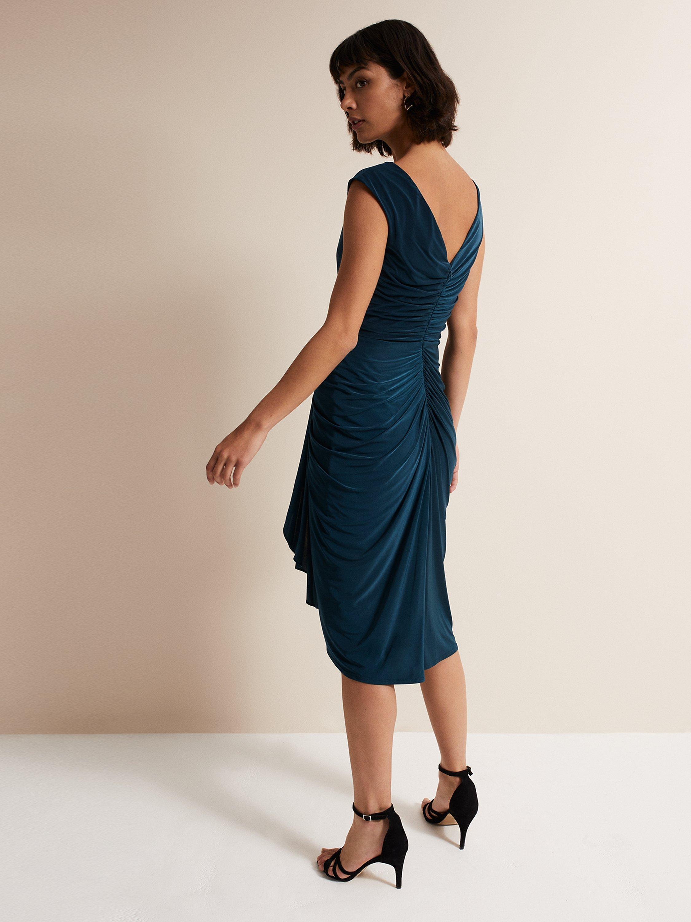 Product image 4 of 6, which shows Phase Eight Donna Draped V-Back Dress, Teal, 26