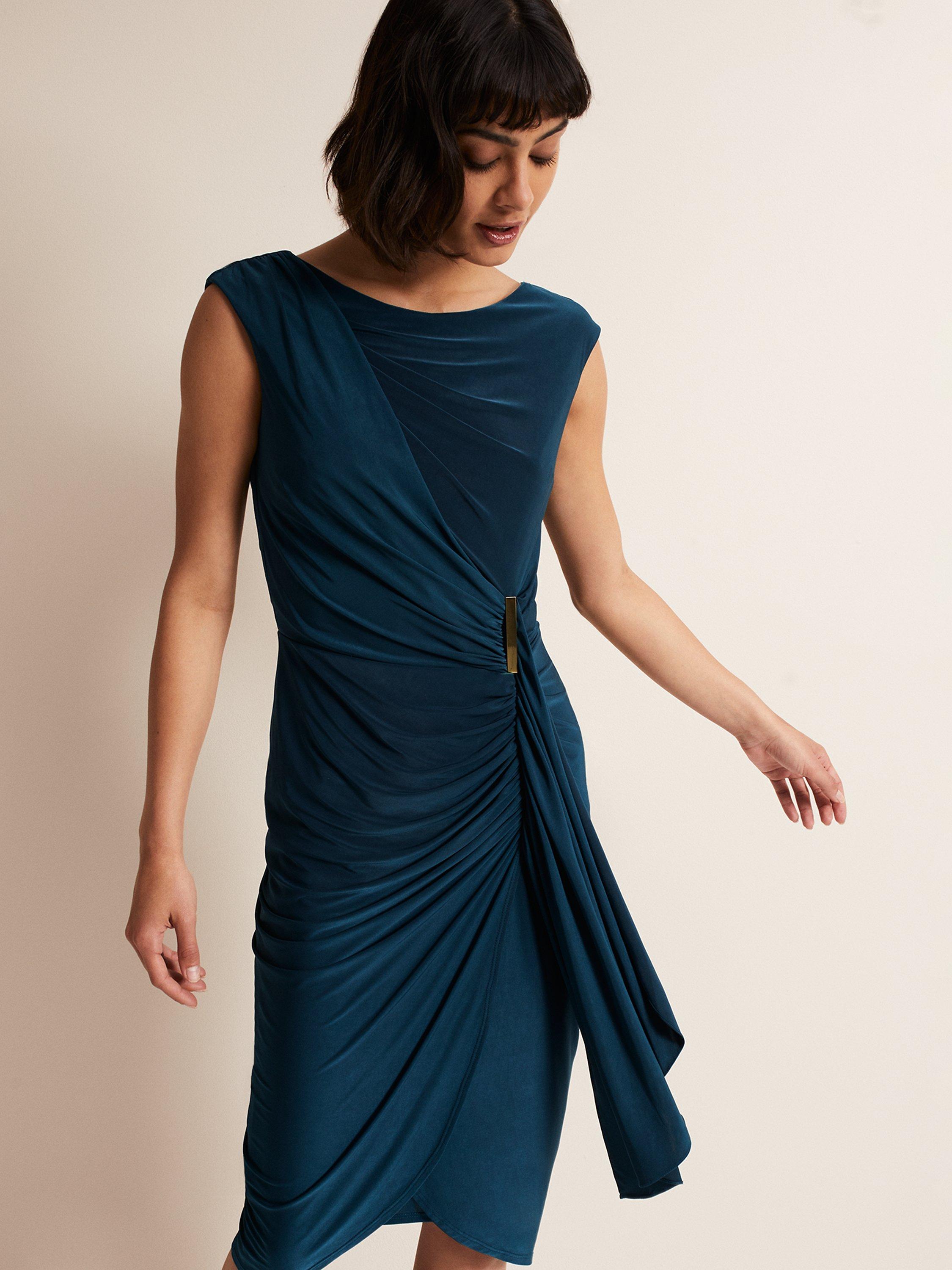 Product image 3 of 6, which shows Phase Eight Donna Draped V-Back Dress, Teal, 26