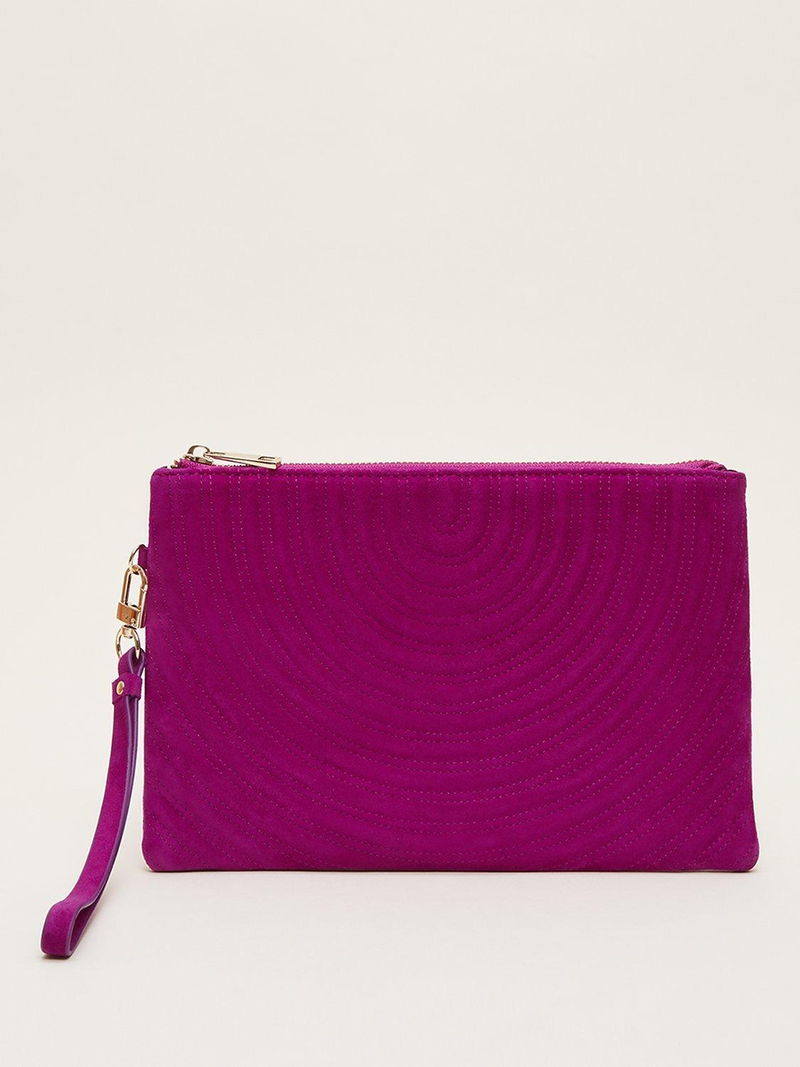 Phase Eight Suede Stitch Clutch Bag, Pink